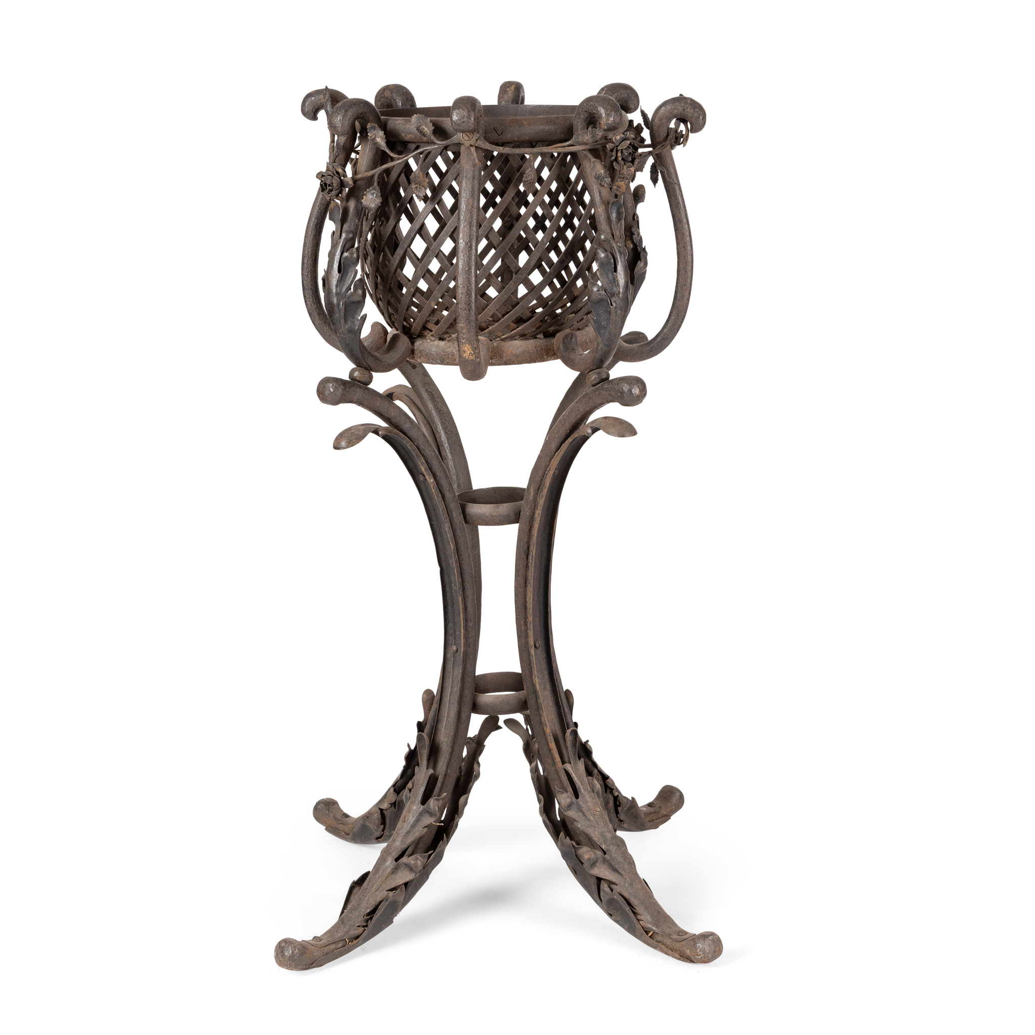 A WROUGHT IRON JARDINIERE