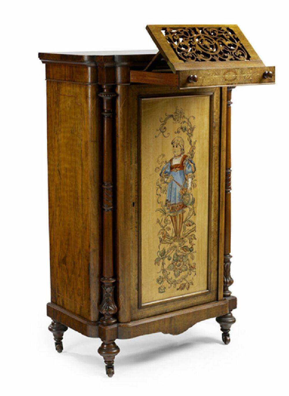 A late Victorian period walnut and burr walnut music cabinet