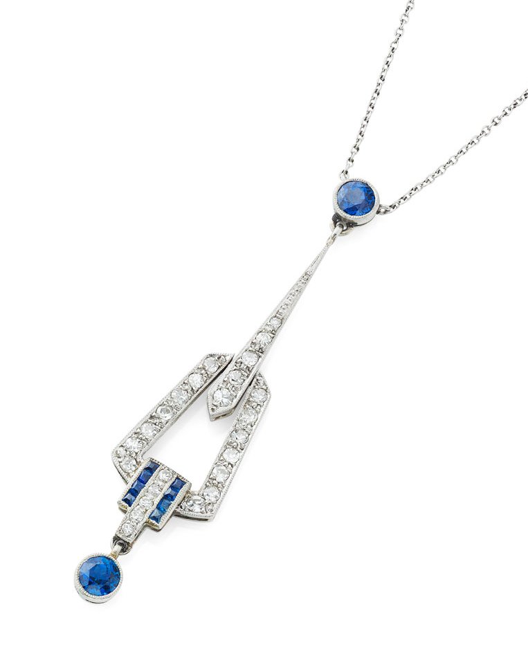 An Art Deco diamond and sapphire set necklace