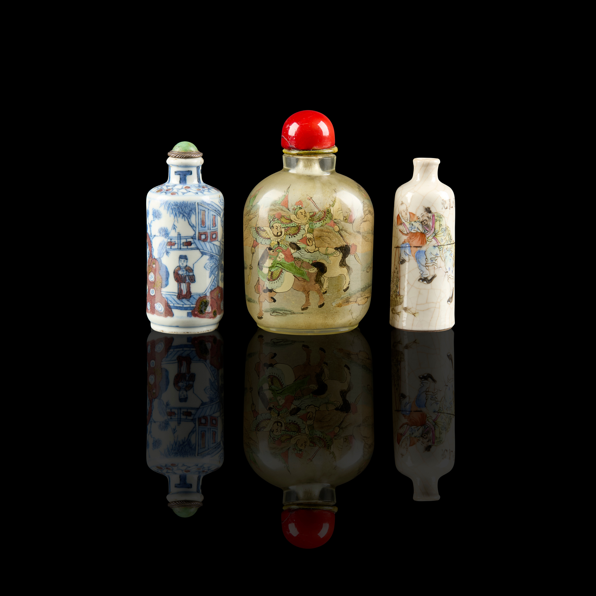 GROUP OF THREE CHINESE SNUFF BOTTLES