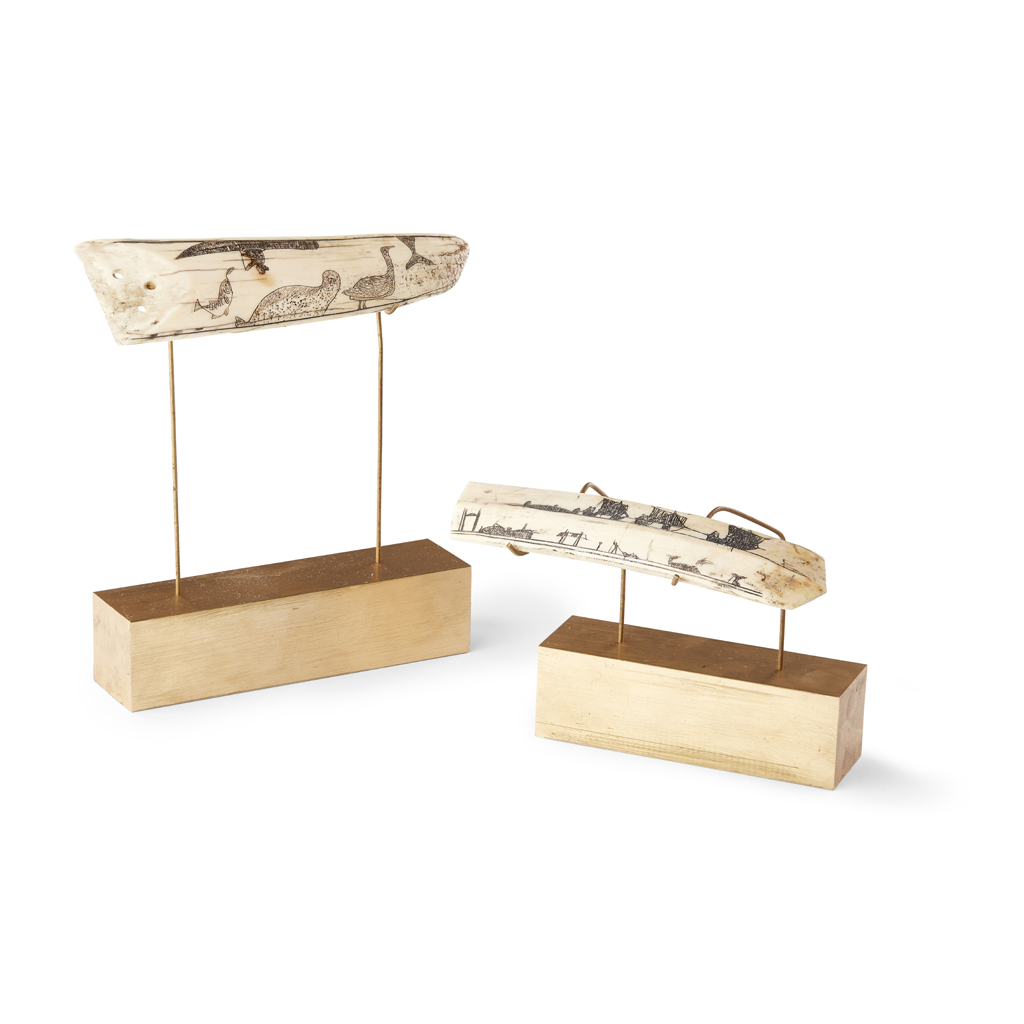 PAIR OF INUIT SCRIMSHAW PLAQUES