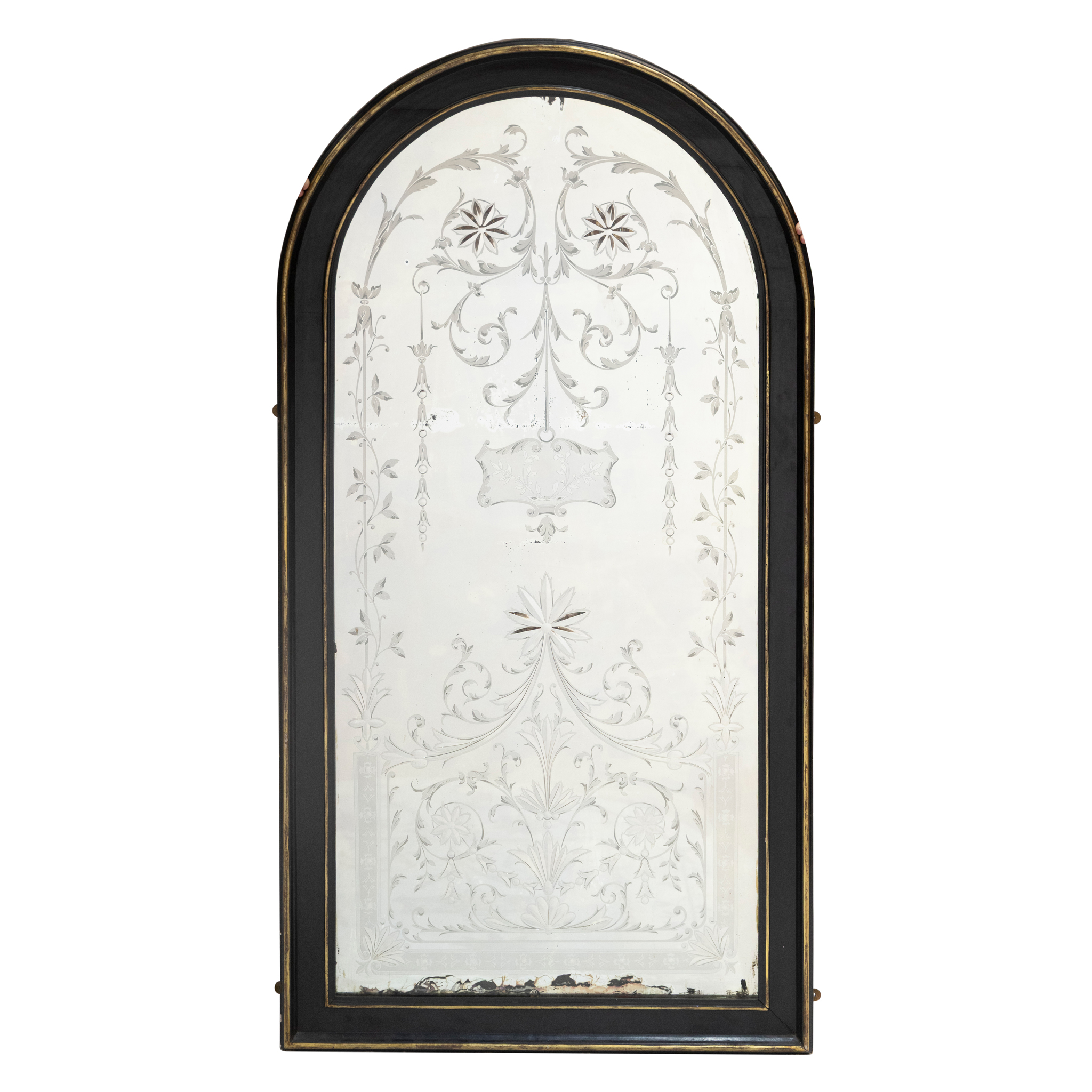 A LATE VICTORIAN ETCHED GLASS WALL MIRROR
