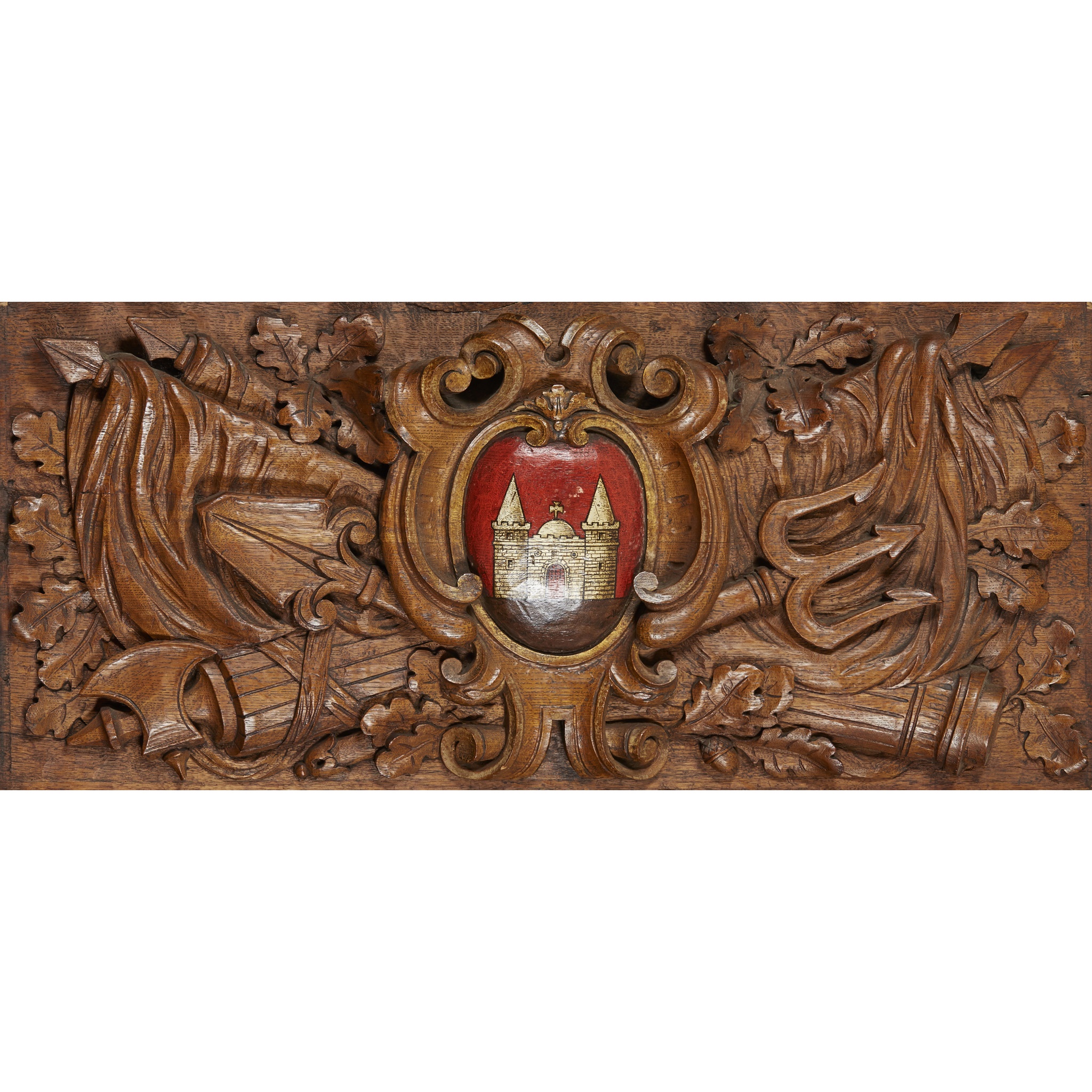 OAK CARVED AND POLYCHROME PANEL