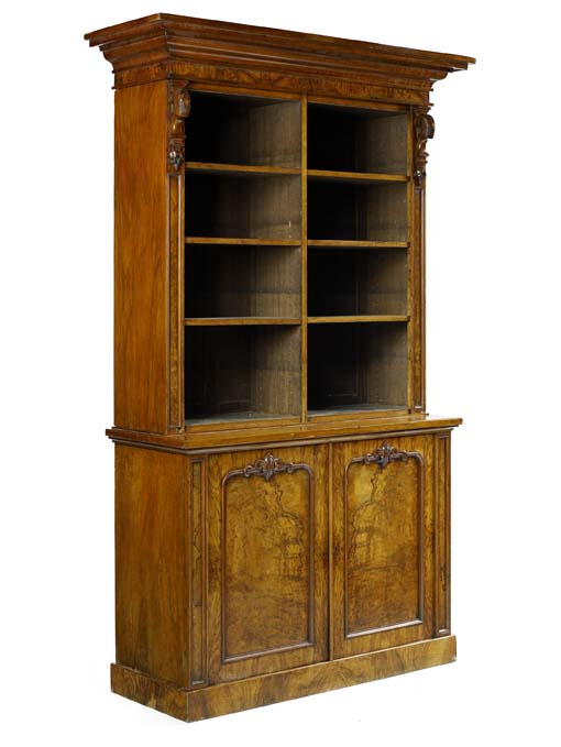 A mid Victorian burr walnut library bookcase
