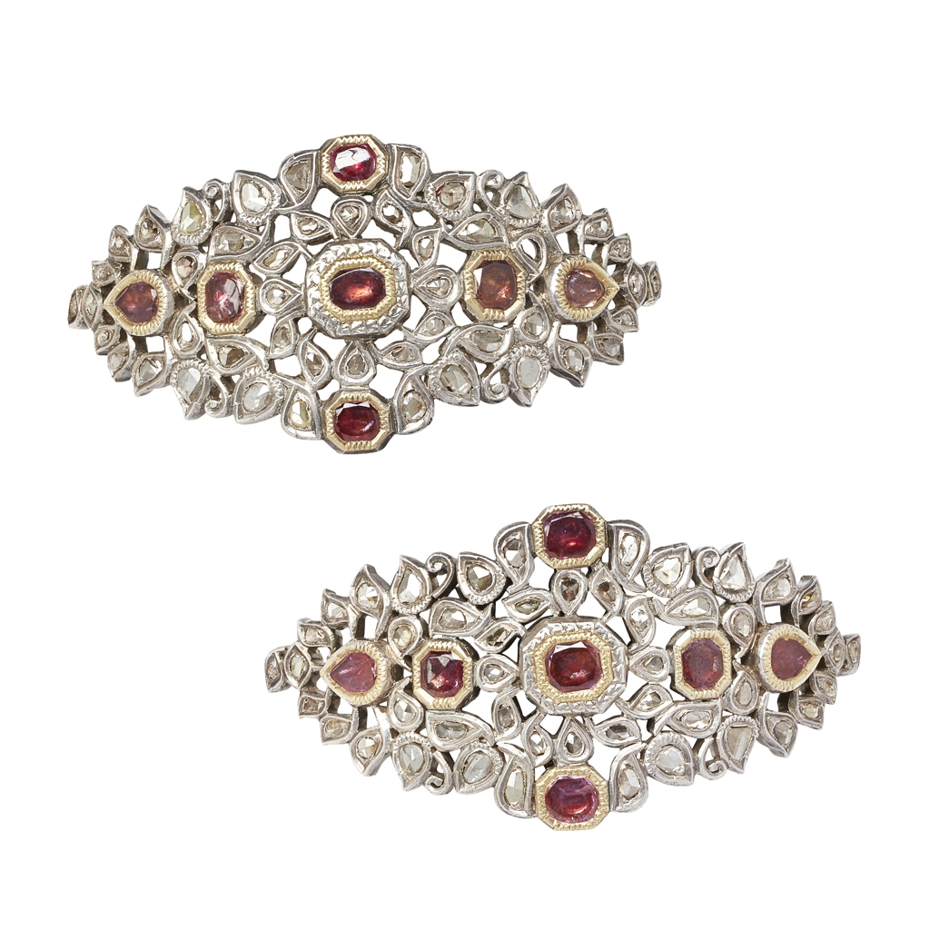 A pair of Indian diamond and gem-set arm-bands <em>(bazubands)</em>