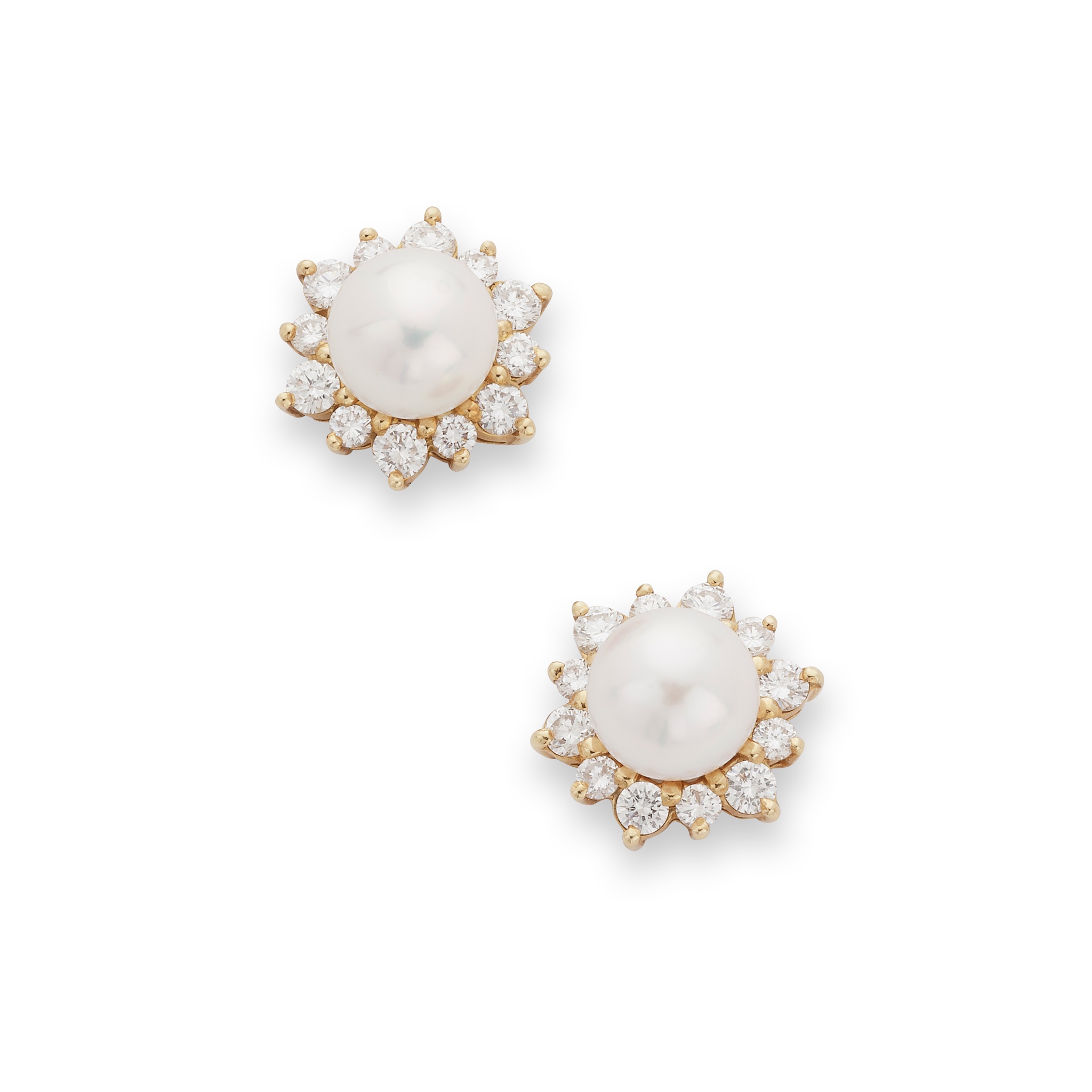 Hamilton & Inches: A pair of cultured pearl and diamond cluster earrings
