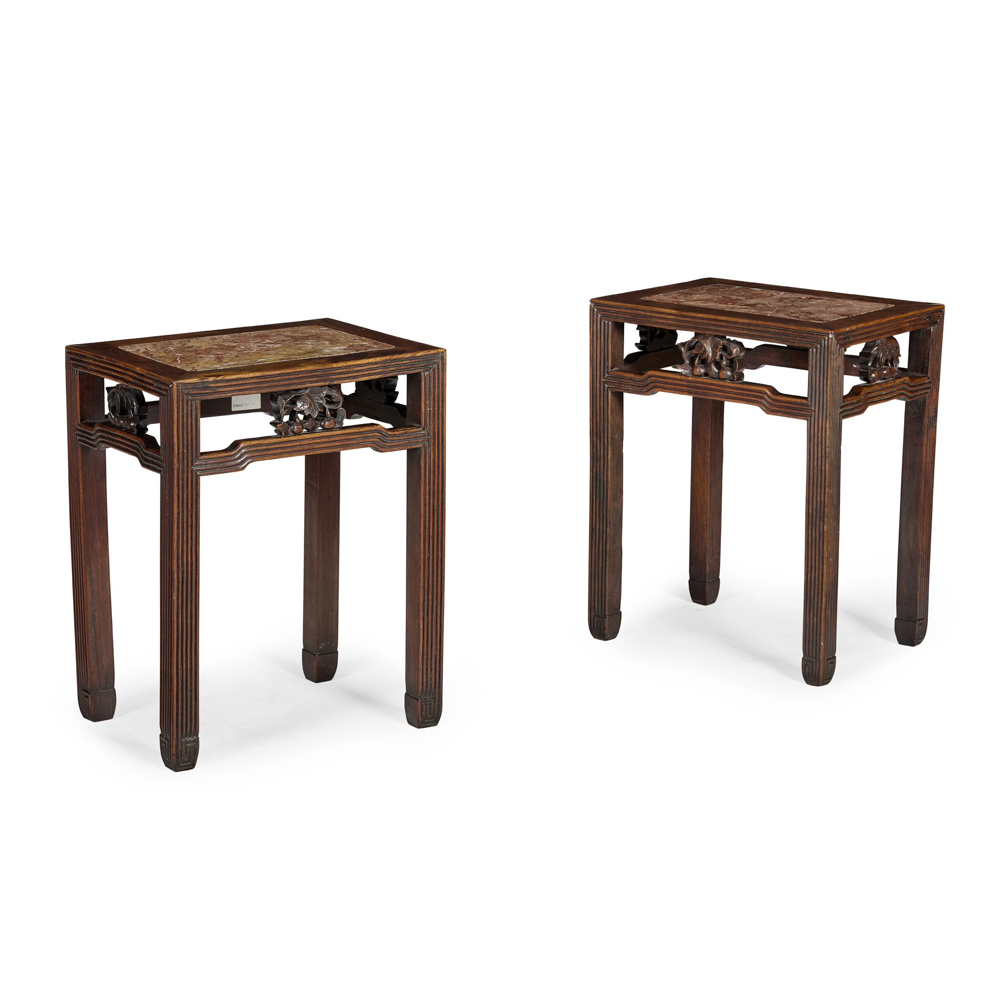 PAIR OF CHINESE MARBLE TOP HARDWOOD STANDS