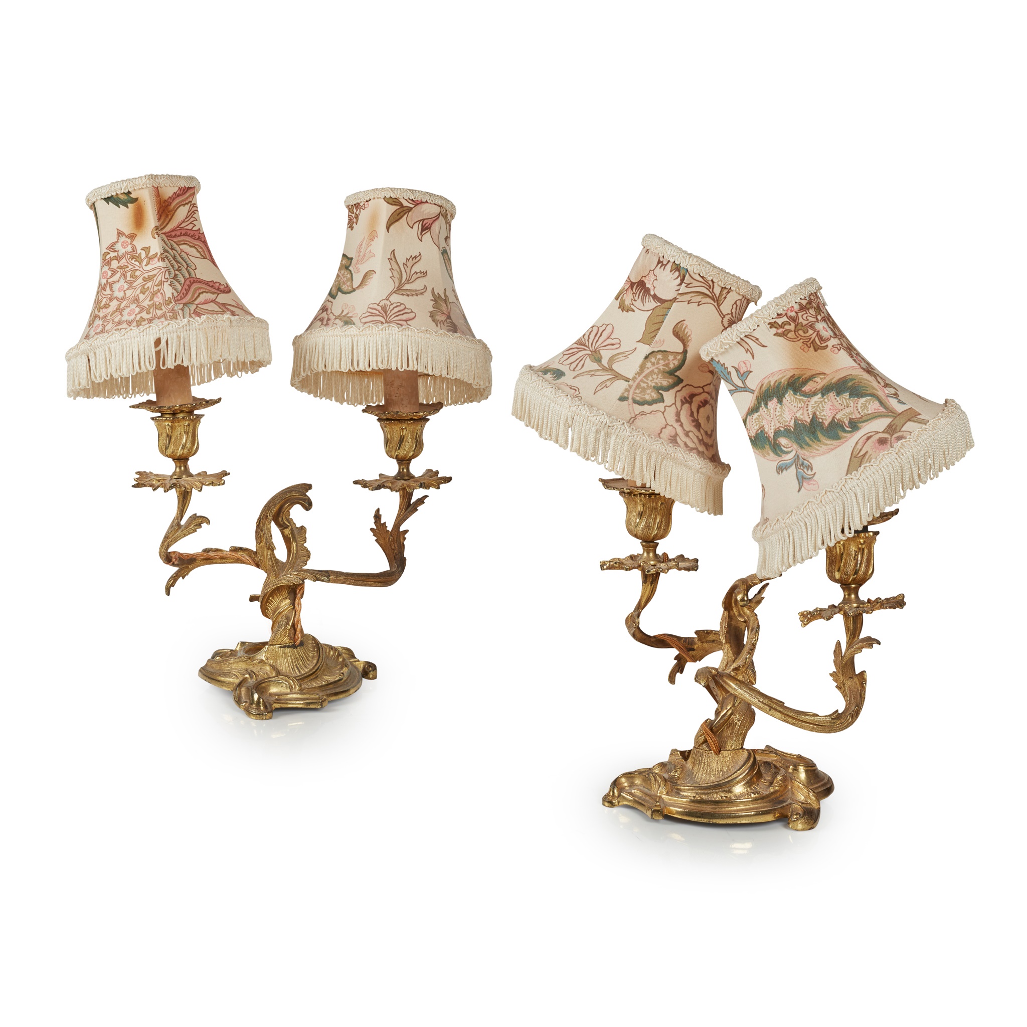 A PAIR OF ROCOCO STYLE GILT BRONZE CANDELABRA