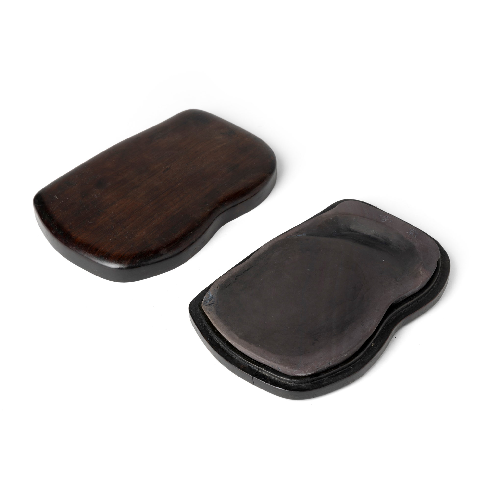 CHINESE DUAN 'PURPLE CLOUD' INKSTONE WITH HARDWOOD BOX