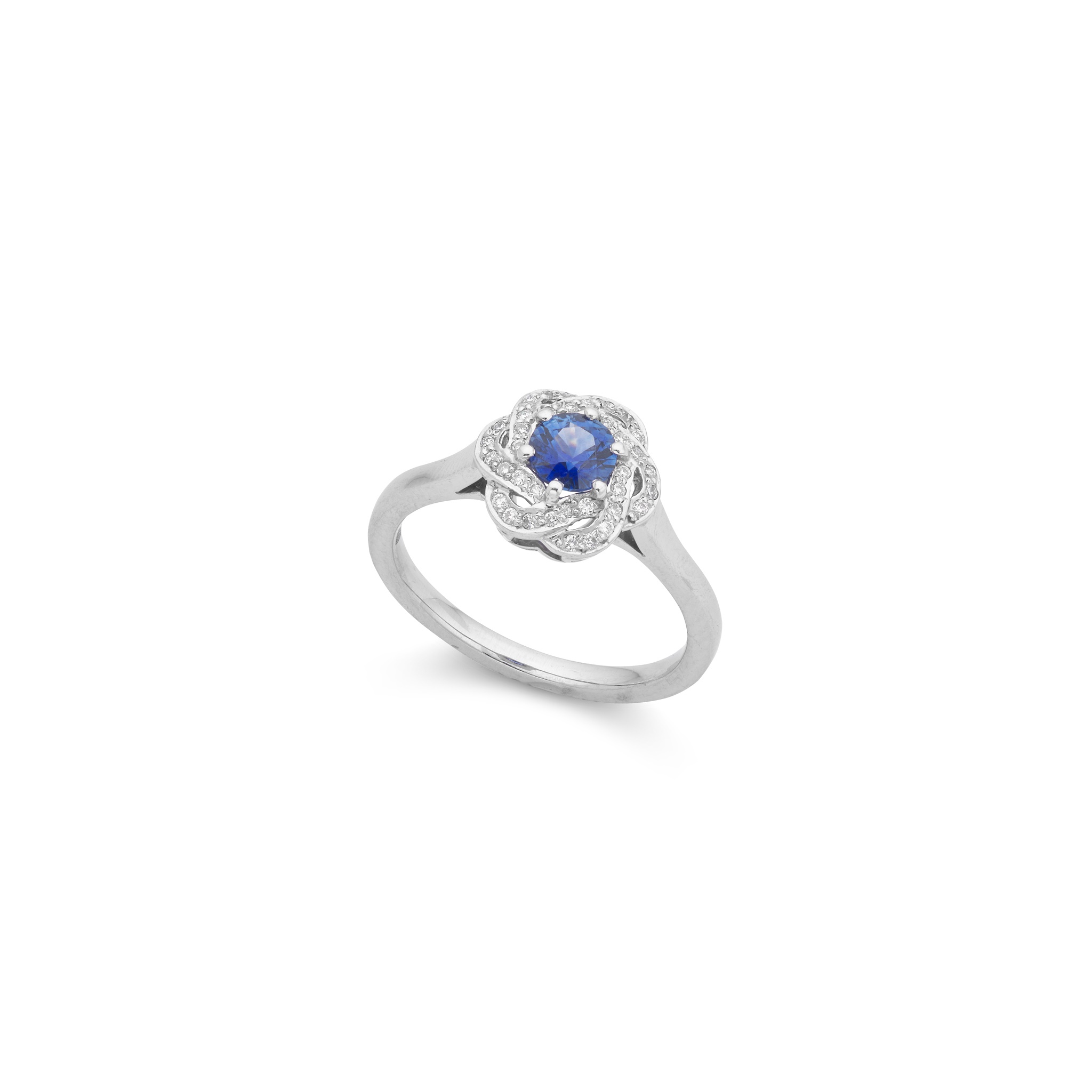 A platinum sapphire and diamond cluster ring