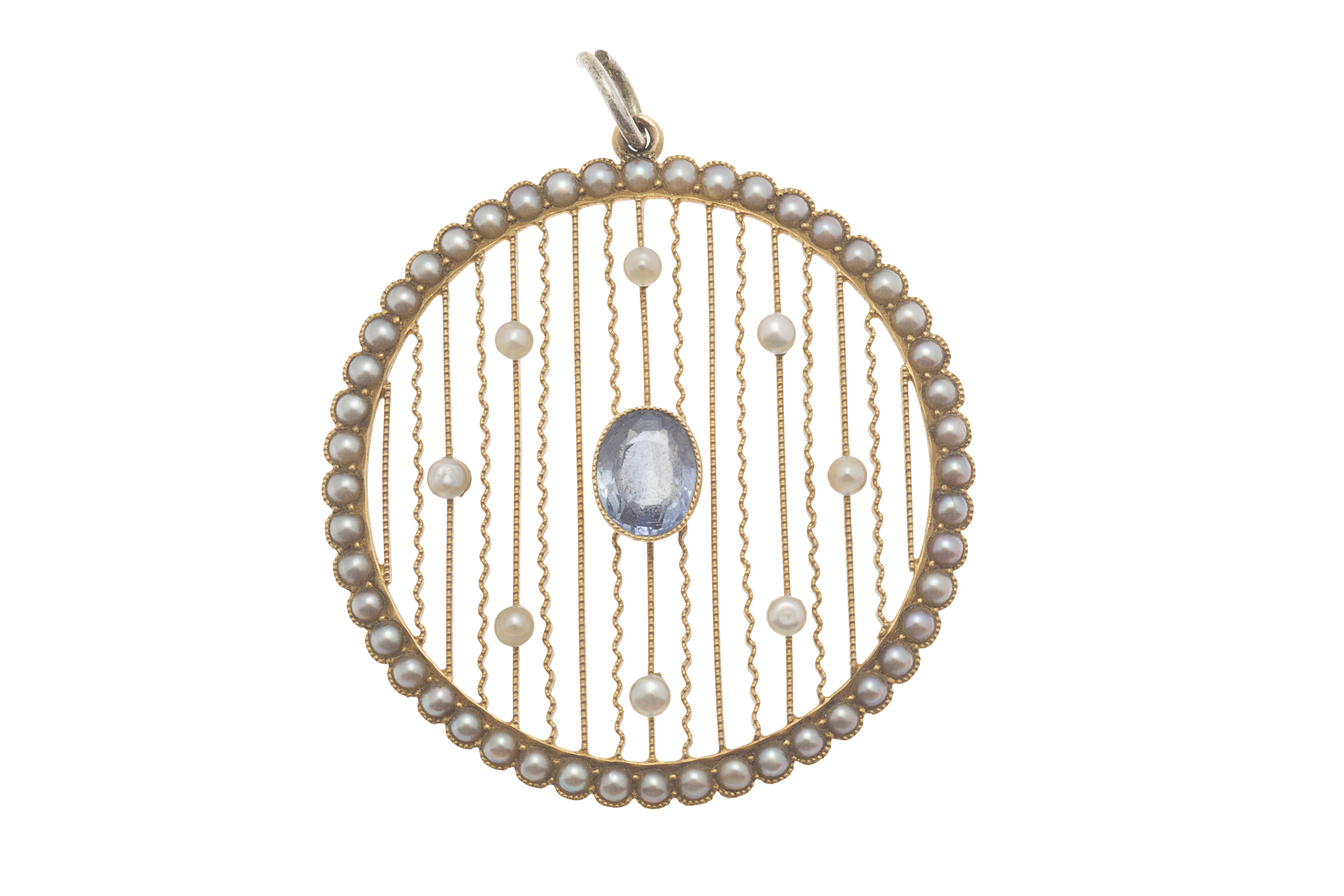 A Belle Epoque pearl and sapphire set pendant