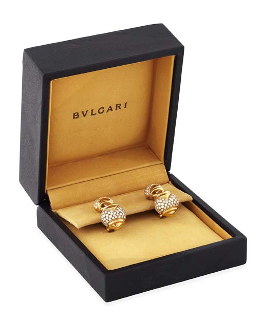 BULGARI - a pair of diamond set pendant earrings