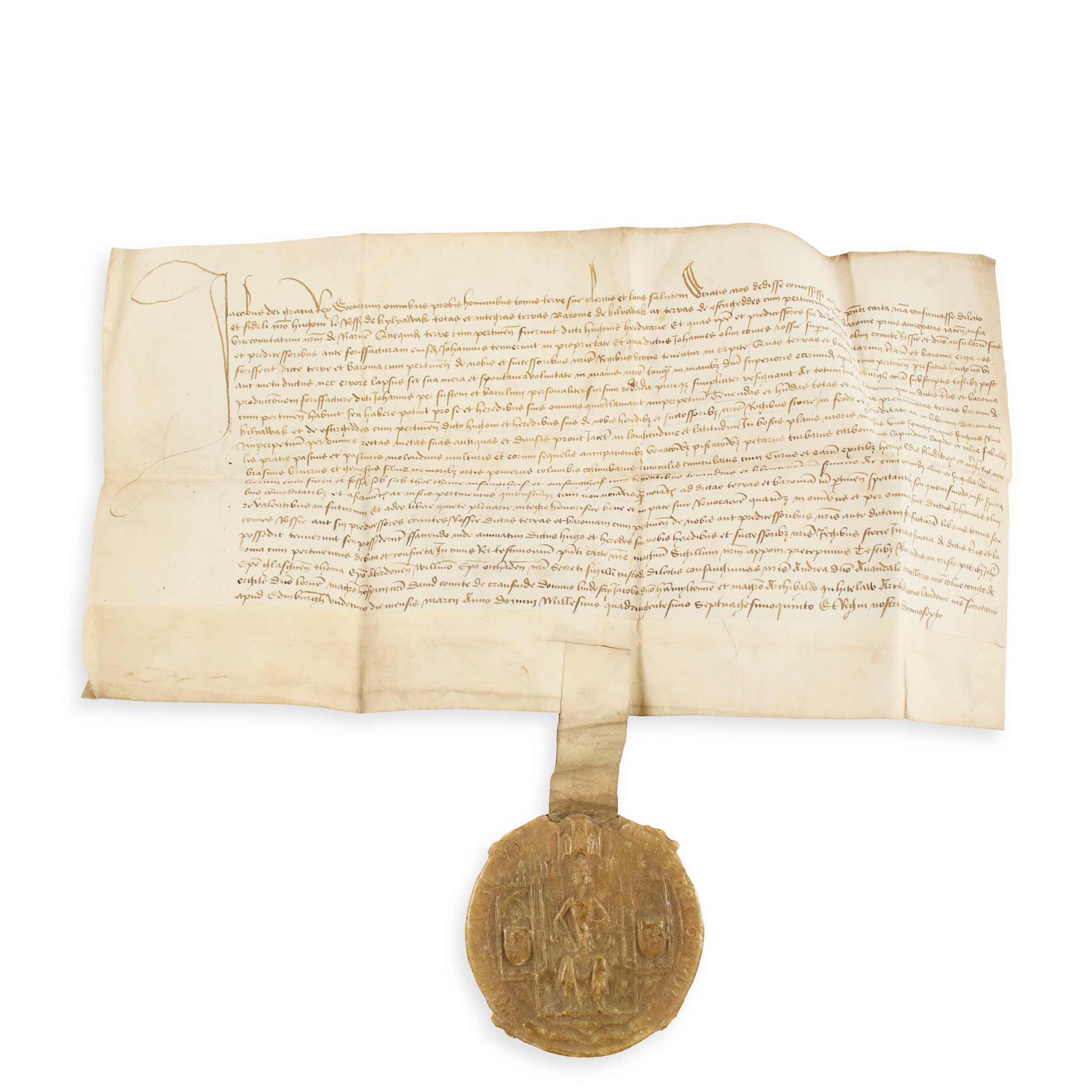 Confirmation of land granted to Hugh Rose of Kilravock, with the Great Seal of James III of Scotland (1451-1488)