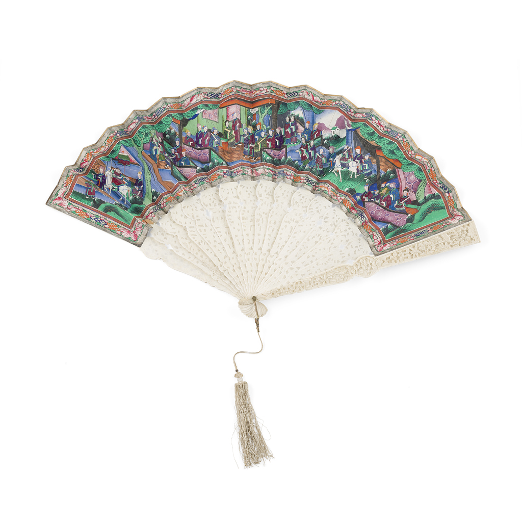 CANTON PAINTED AND CARVED IVORY FAN