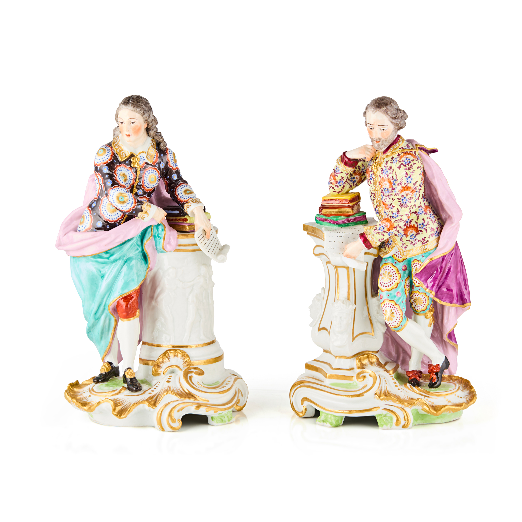 PAIR OF LARGE CONTINENTAL PORCELAIN FIGURES OF SHAKESPEARE AND MILTON