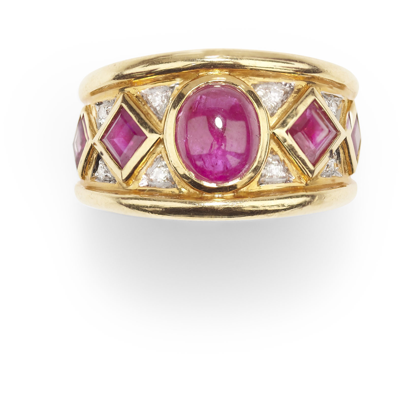A ruby and diamond set ring