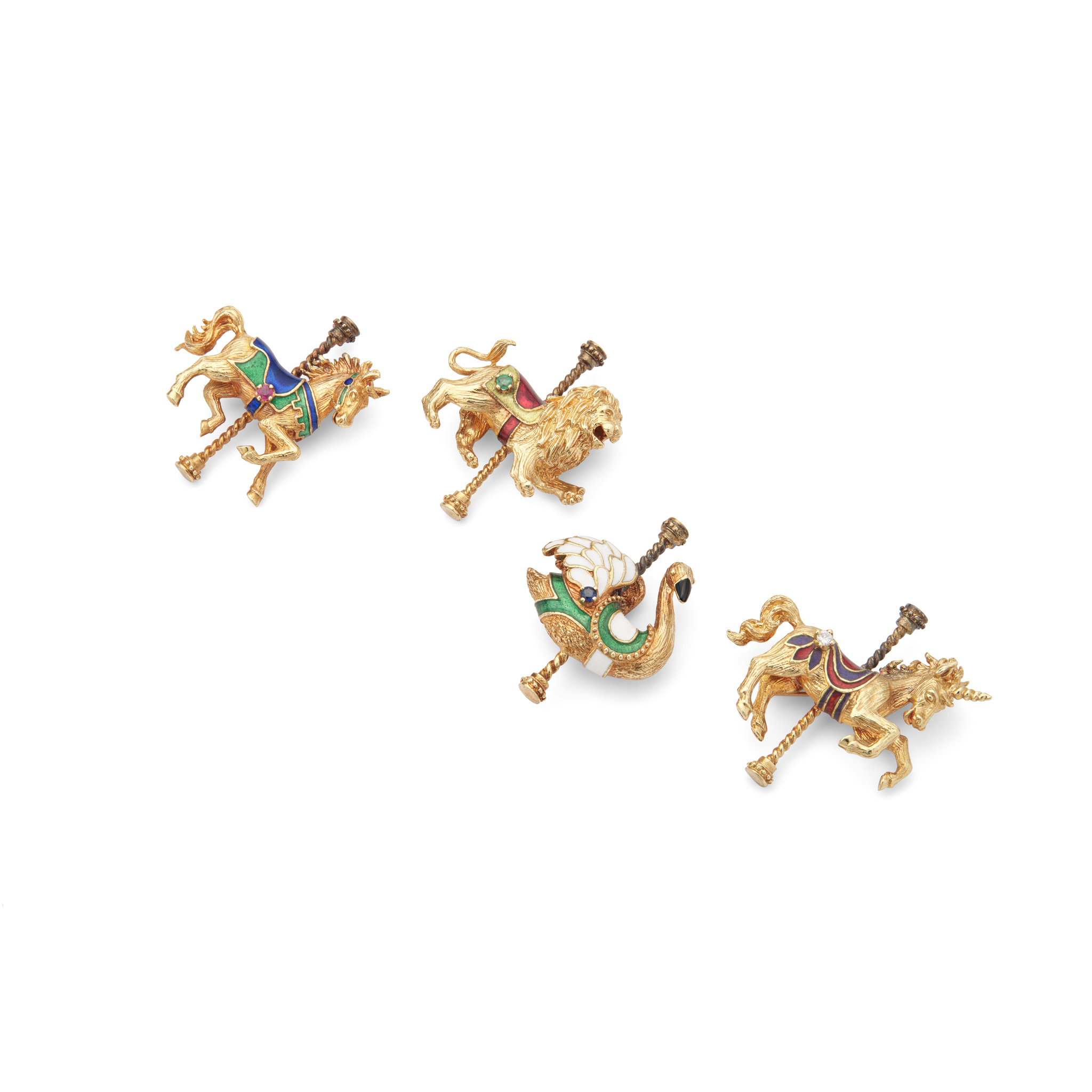 Igor Carl Fabergé for Franklin Mint: 'The Jewelled Carousel' enamelled brooches, circa 1979