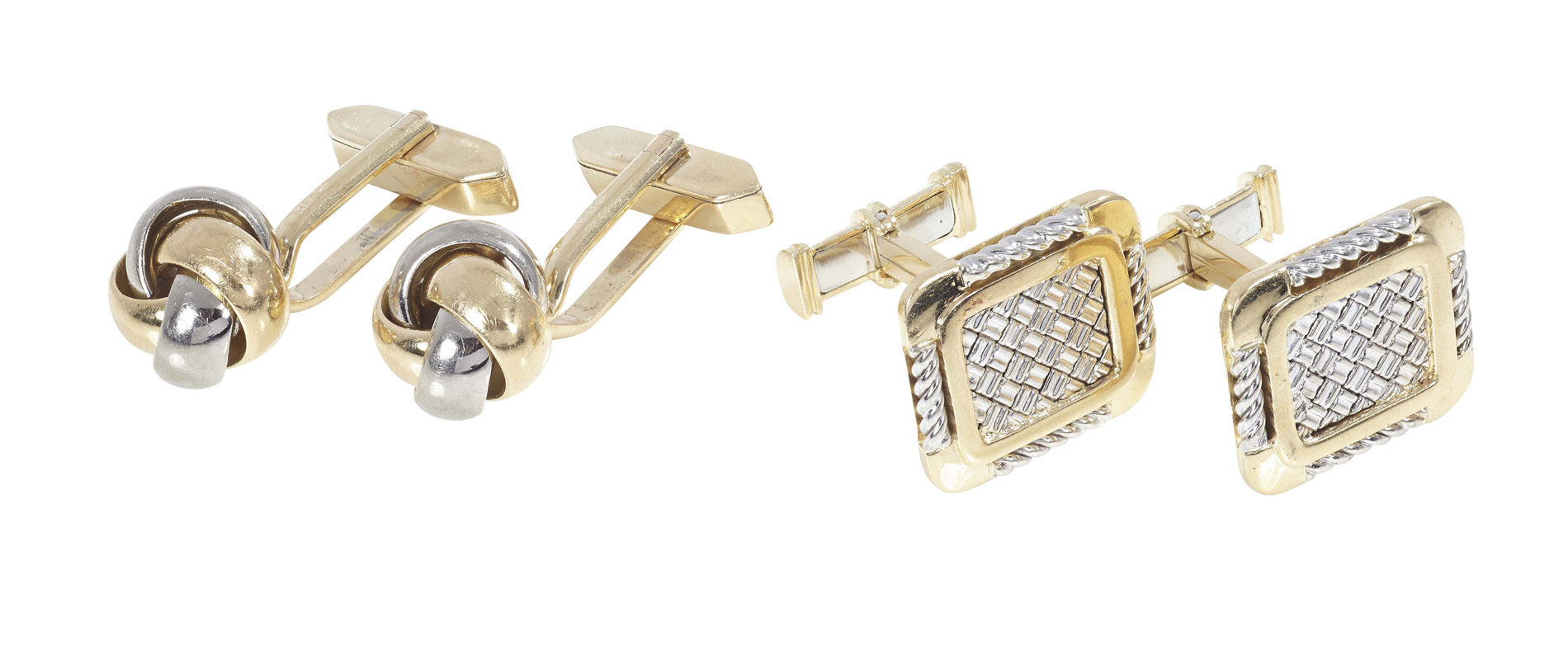 Two pairs of bi-colored 18ct gold cufflinks