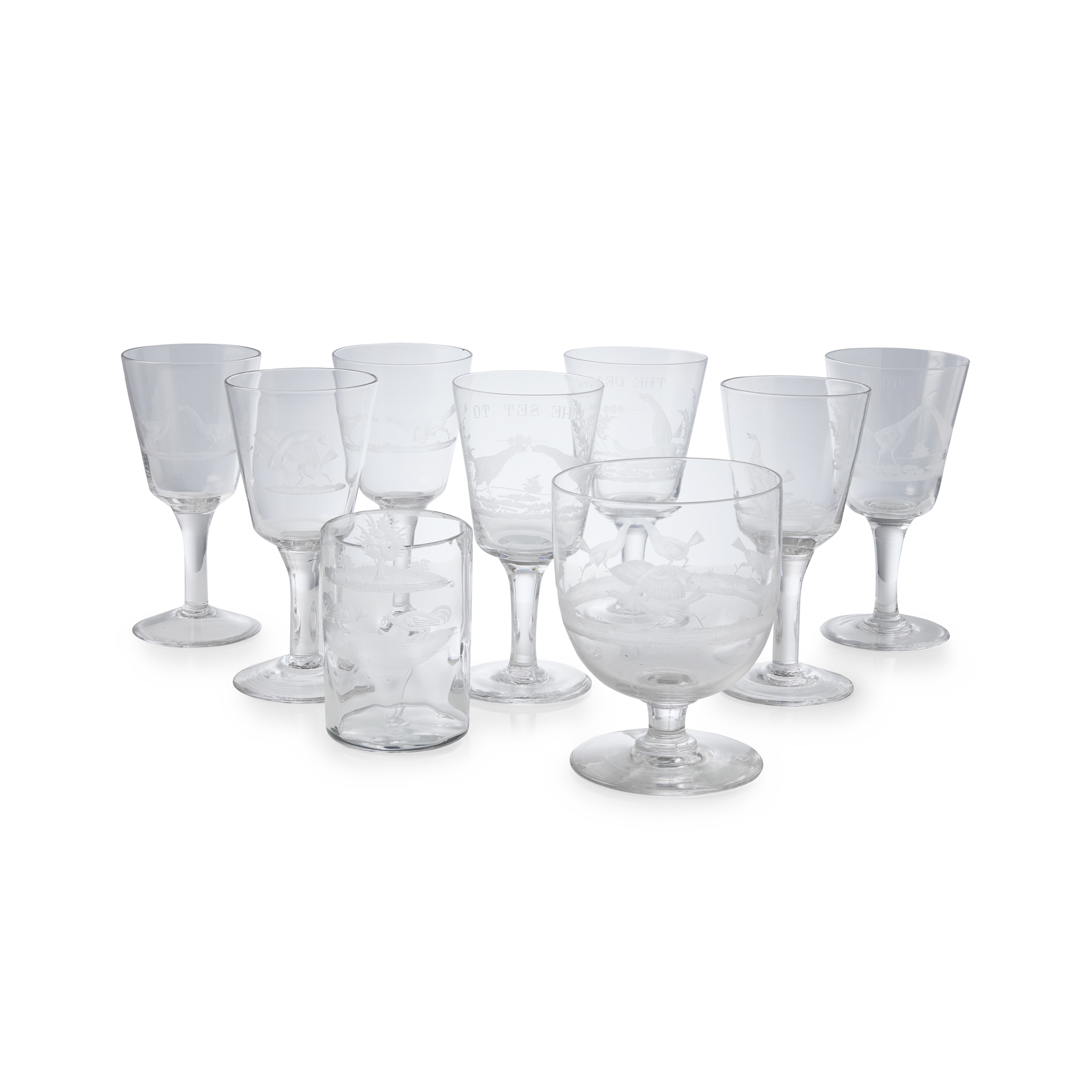 COLLECTION OF ENGRAVED GLASS OF COCKFIGHTING INTEREST, WITH RELATED SOURCE PRINTS