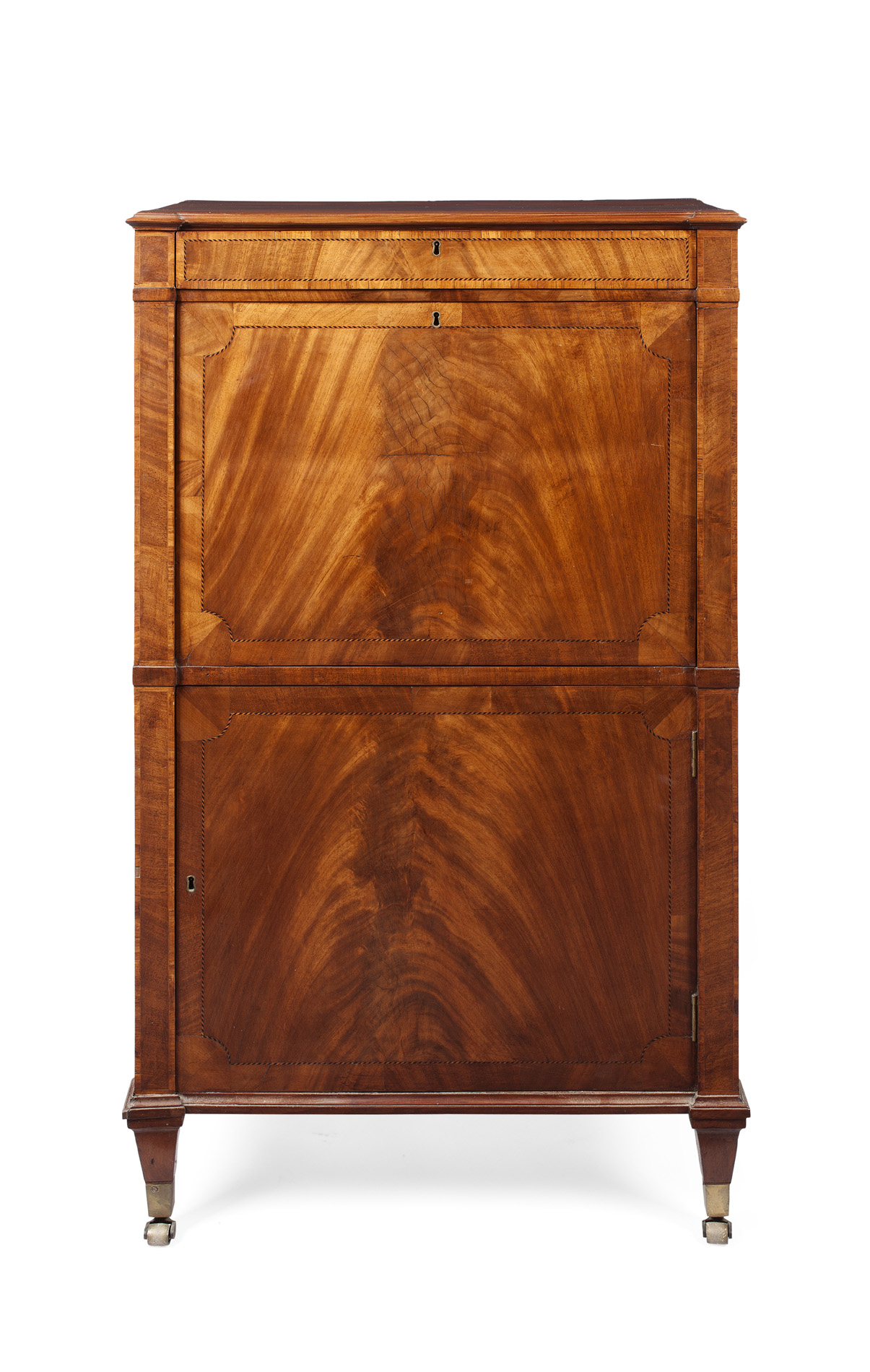 GEORGE III MAHOGANY AND KINGWOOD FALL FRONT SECRETAIRE