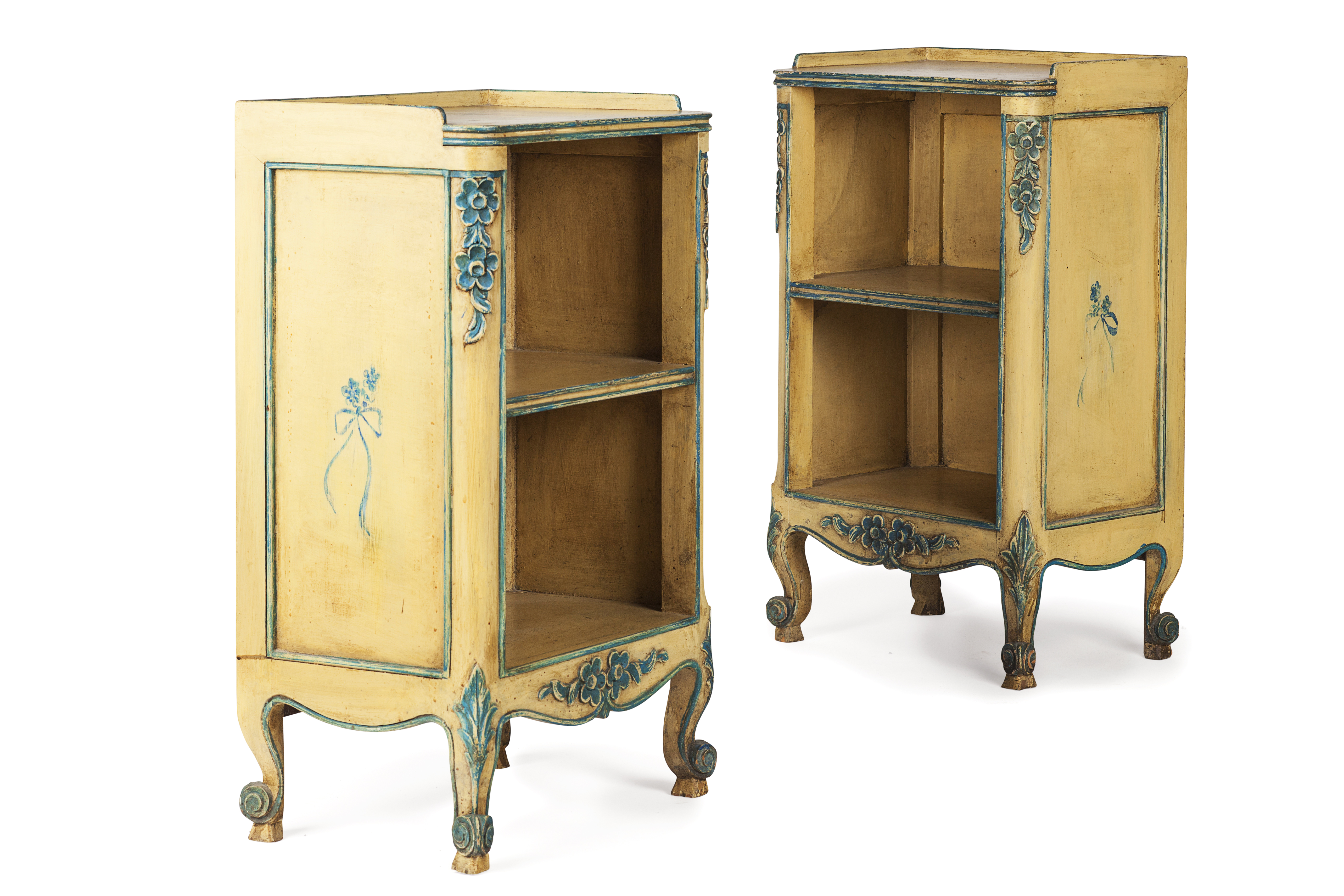 PAIR OF CONTINENTAL PAINTED BEDSIDE CABINETS