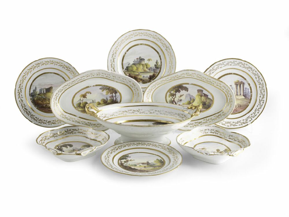 An early 19th century Coalport part fruit service