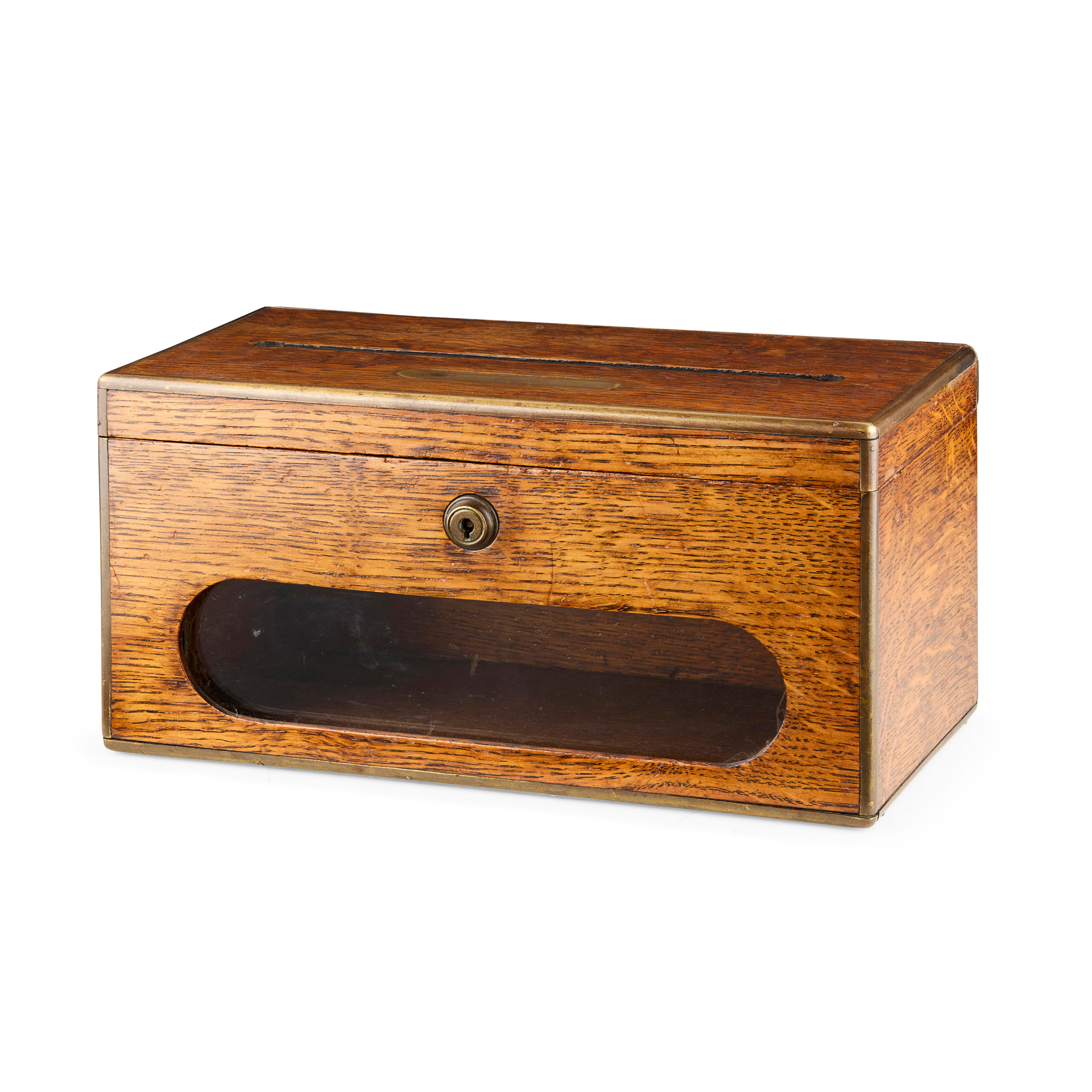 VICTORIAN OAK BRASS BANDED POST BOX