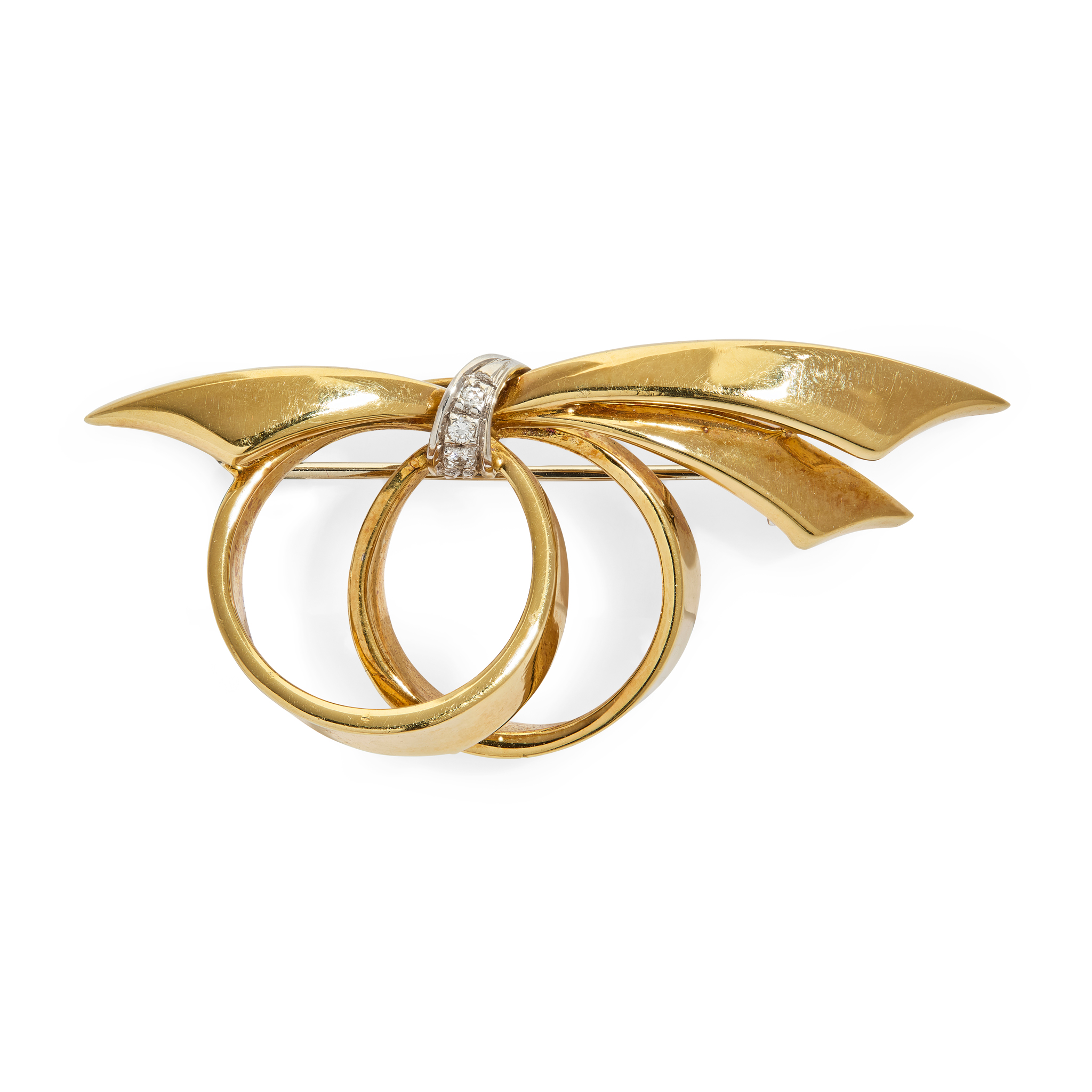 An 18ct gold diamond bow brooch pendant