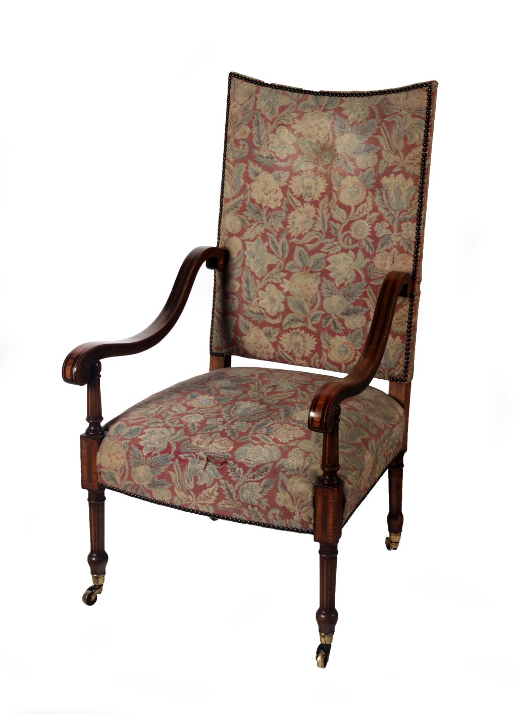 EDWARDIAN SPANISH STYLE OPEN ARMCHAIR