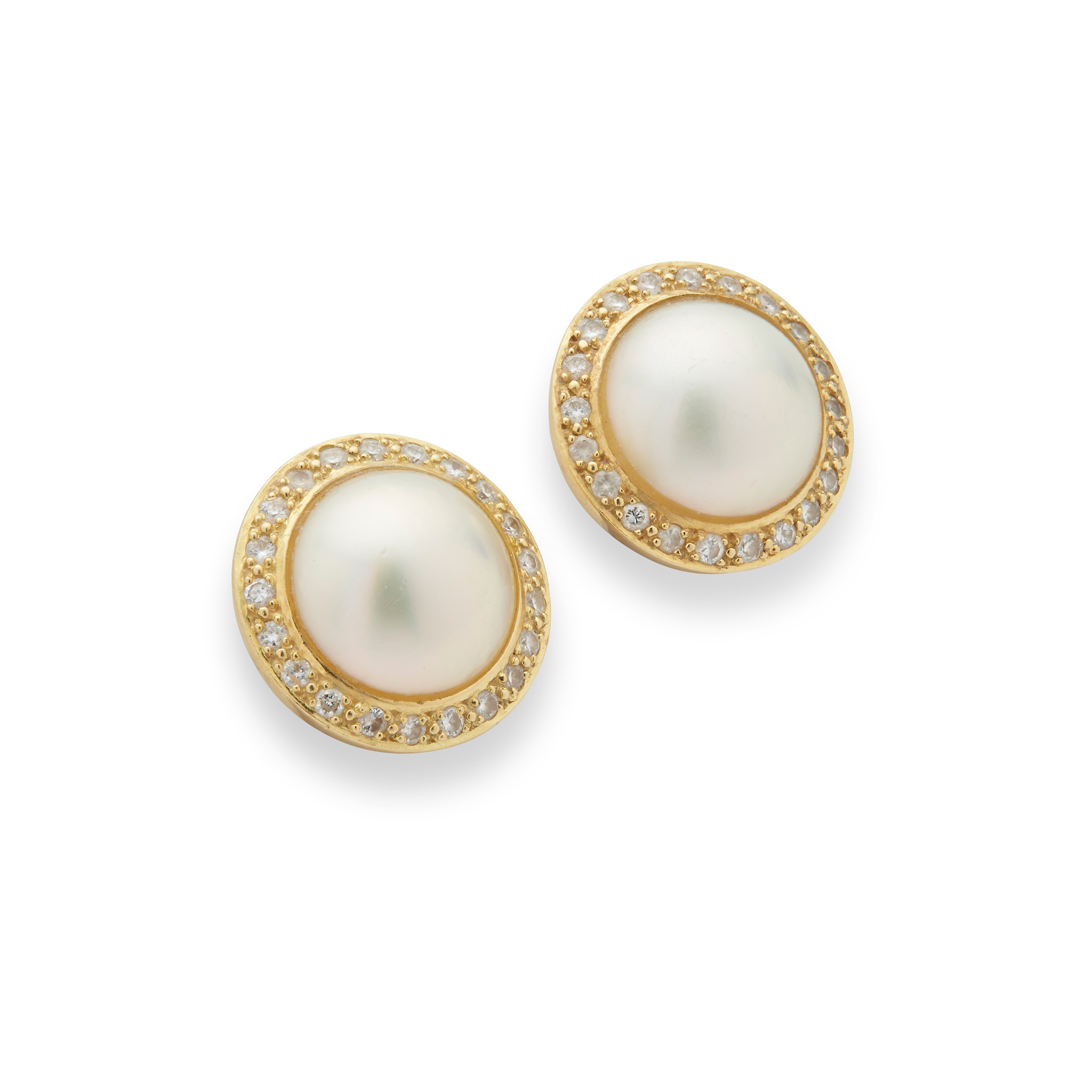 A pair of mabé pearl and diamond earrings