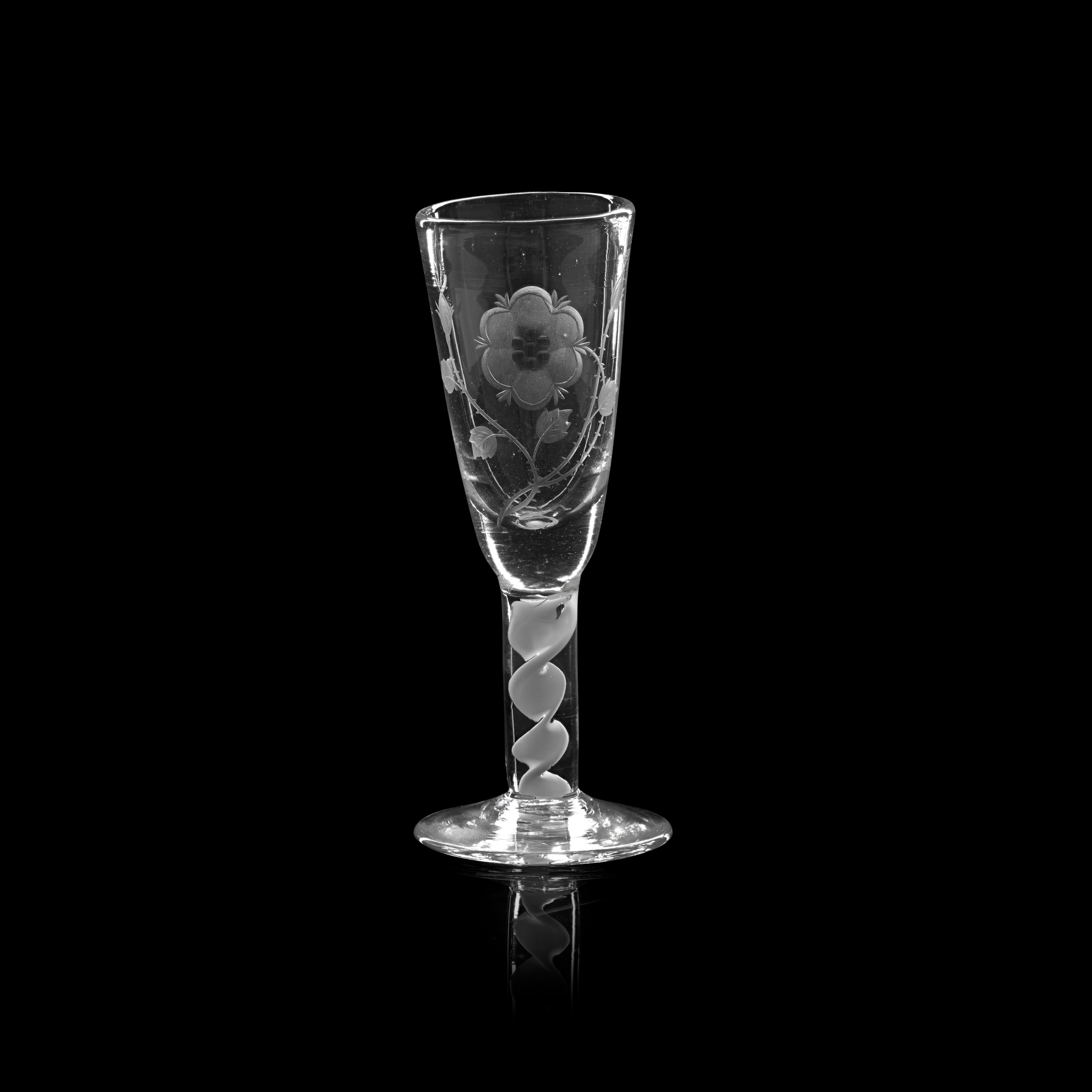 A JACOBITE ENAMEL TWIST CONTINENTAL SODA GLASS