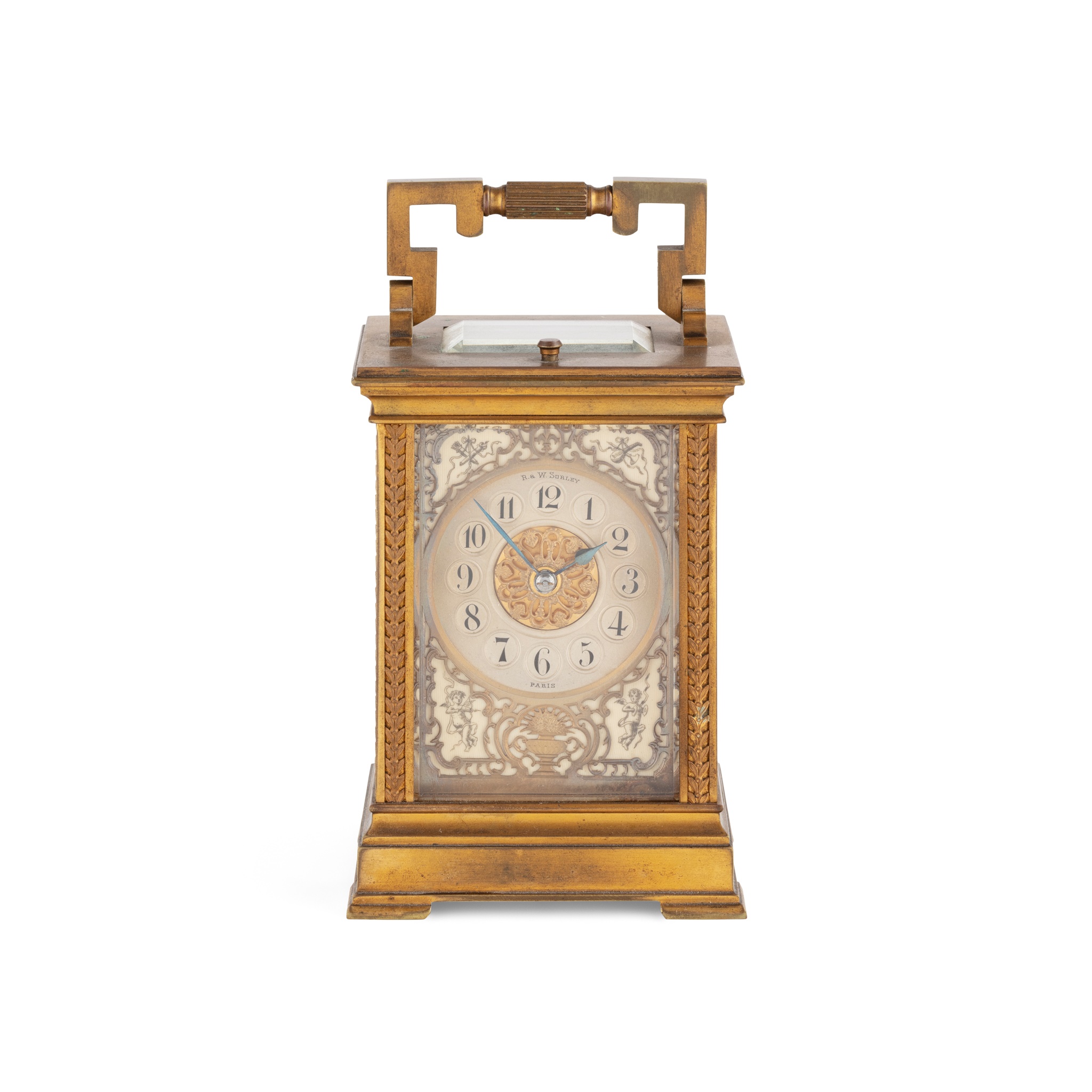 FRENCH BRASS AND SILVERED REPEATER CARRIAGE CLOCK