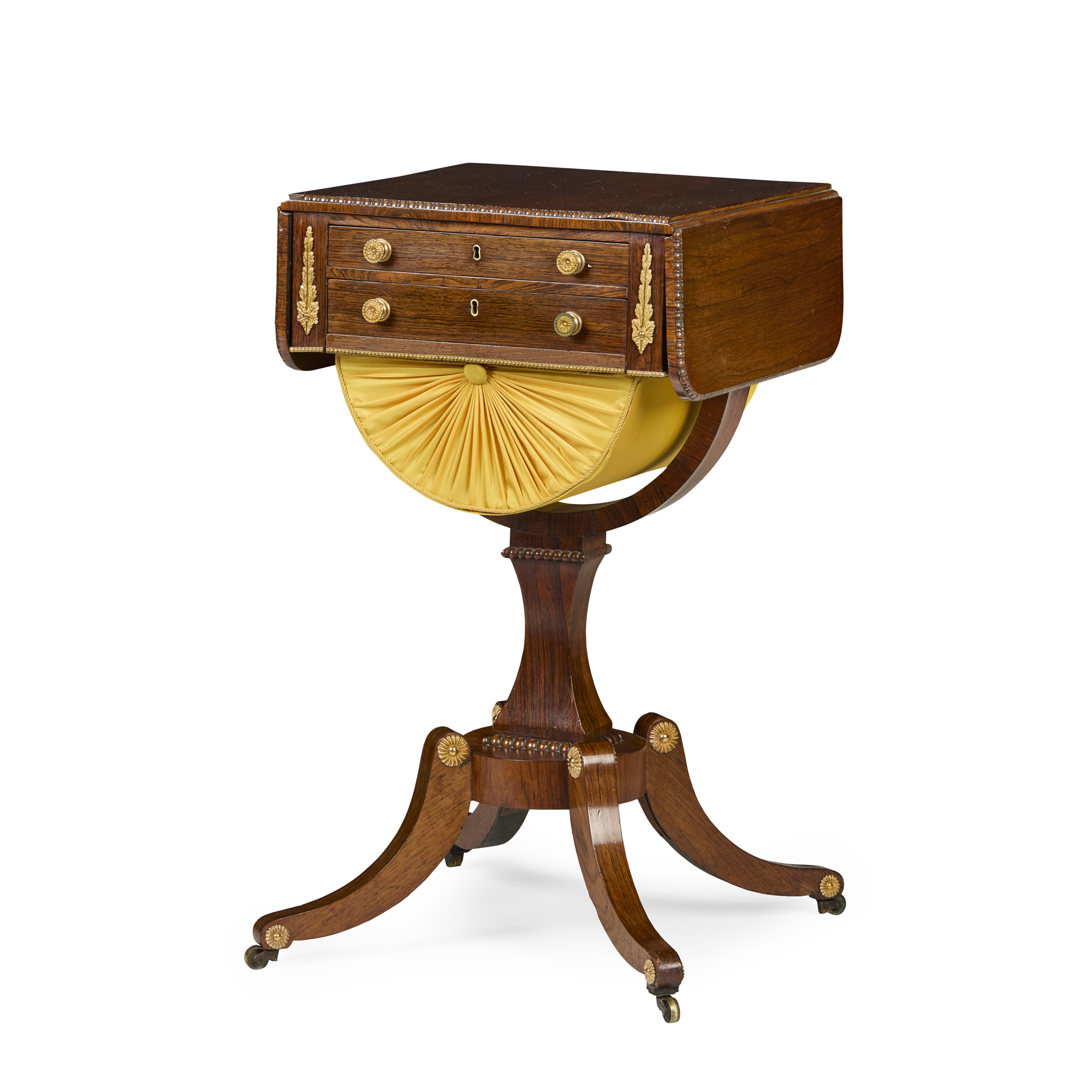 REGENCY ROSEWOOD AND GILT METAL MOUNTED WORKTABLE
