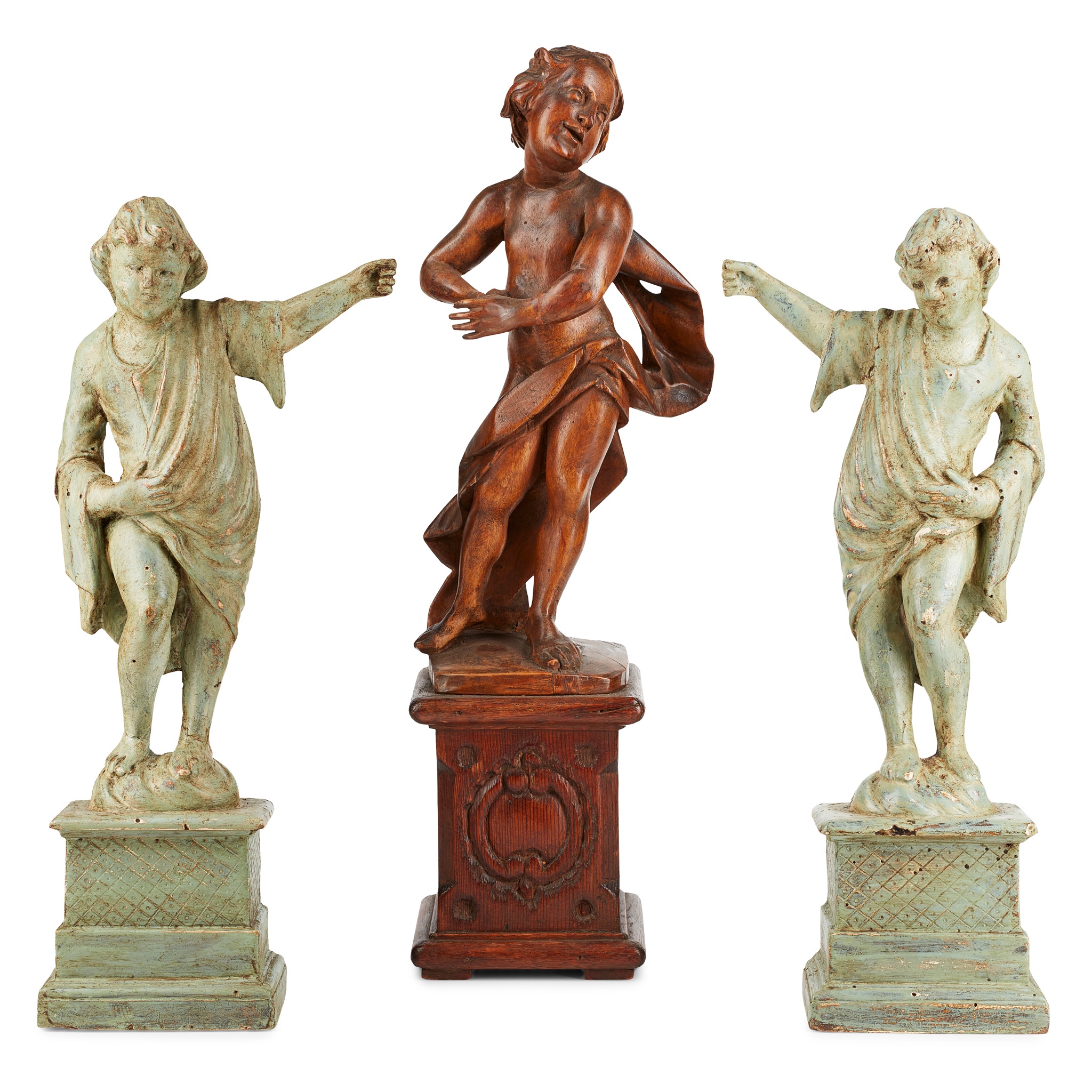 THREE CARVED WOOD FIGURES OF PUTTI