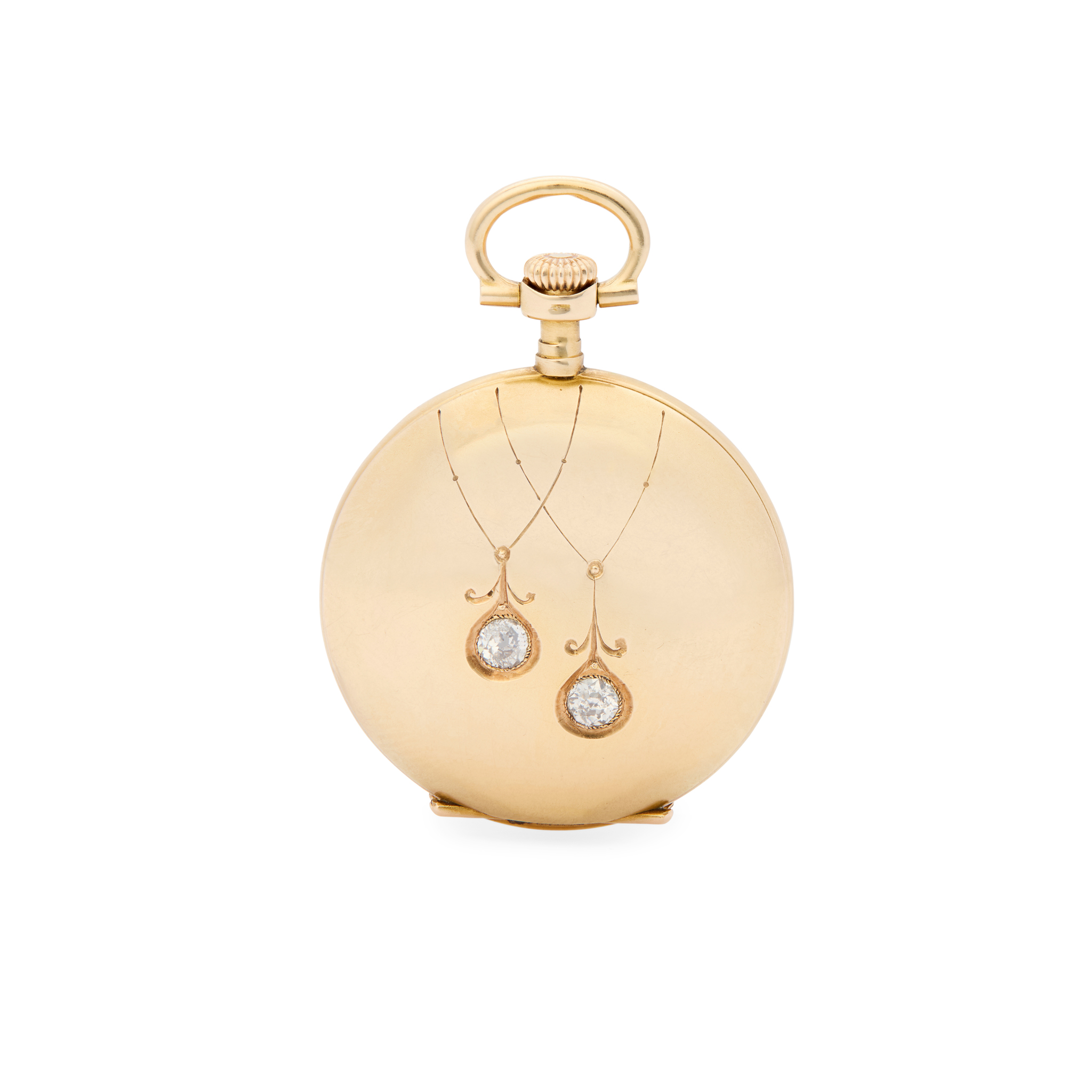 Longines. A 14k gold mechanical hunting cased fob watch with stone set cover