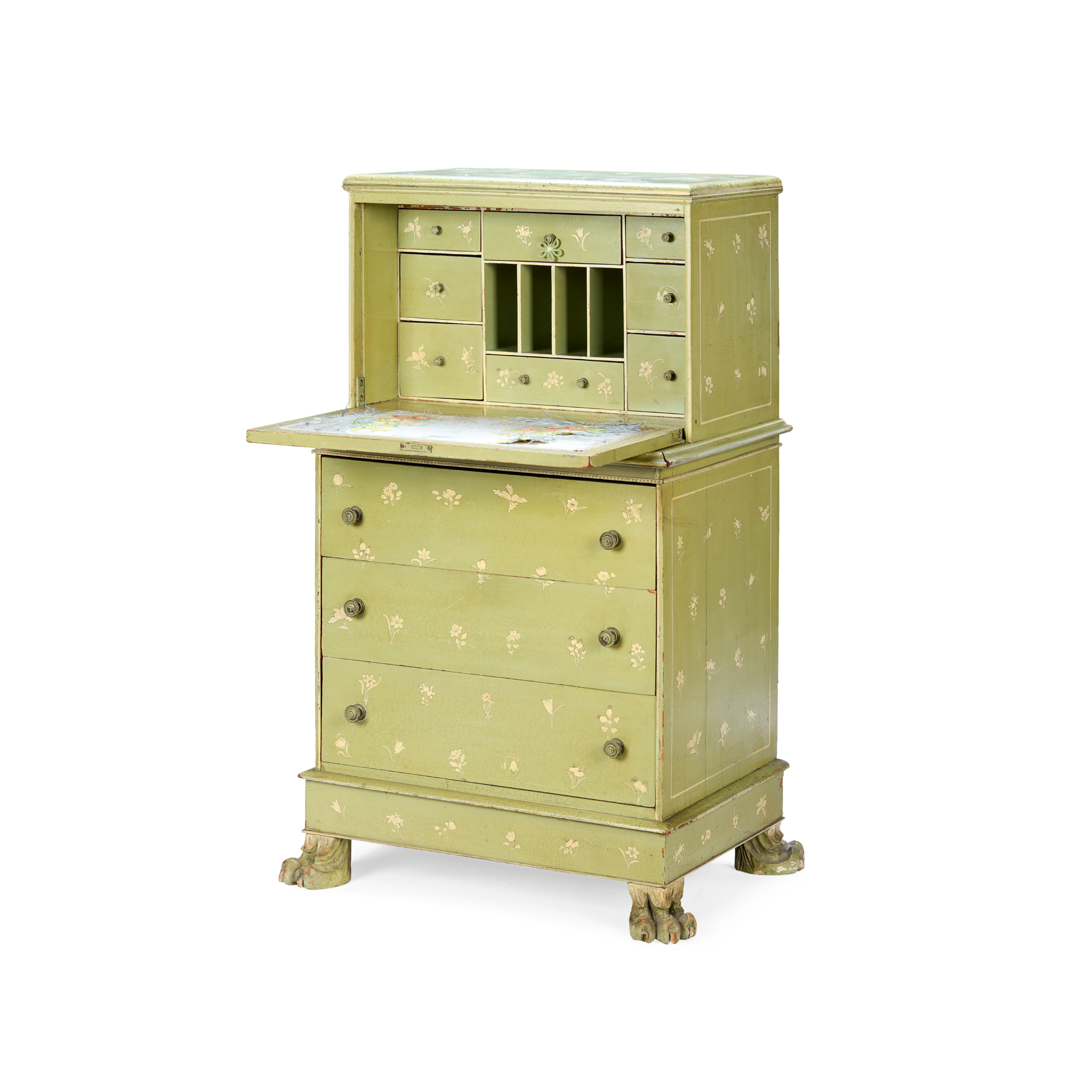 NORTHERN EUROPEAN PAINTED PINE MINIATURE FALL-FRONT SECRETAIRE CHEST-ON-CHEST