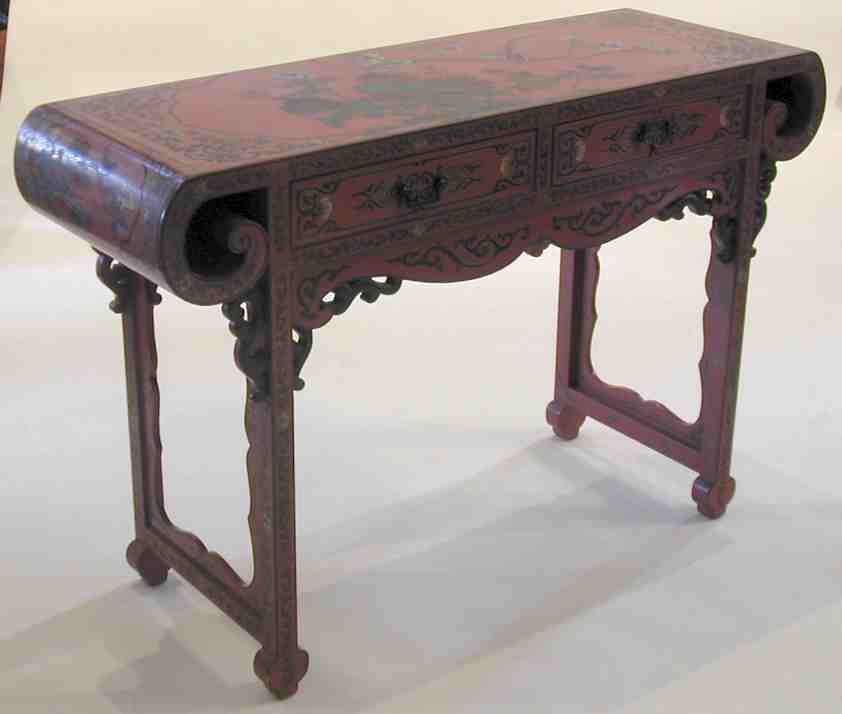 A Chinese red lacquered altar table,