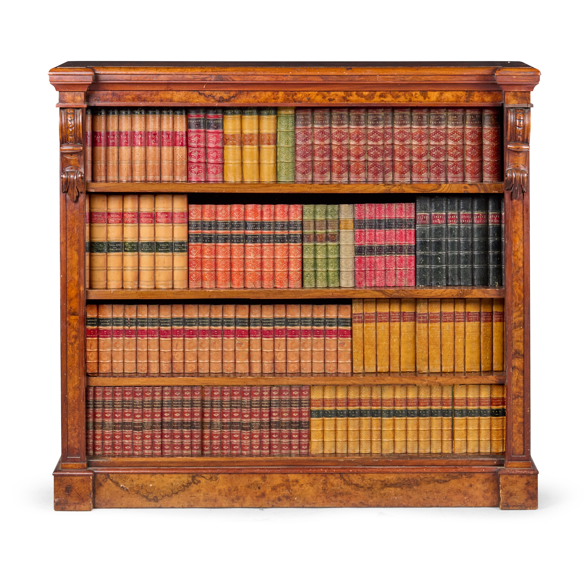 VICTORIAN BURR WALNUT OPEN BOOKCASE