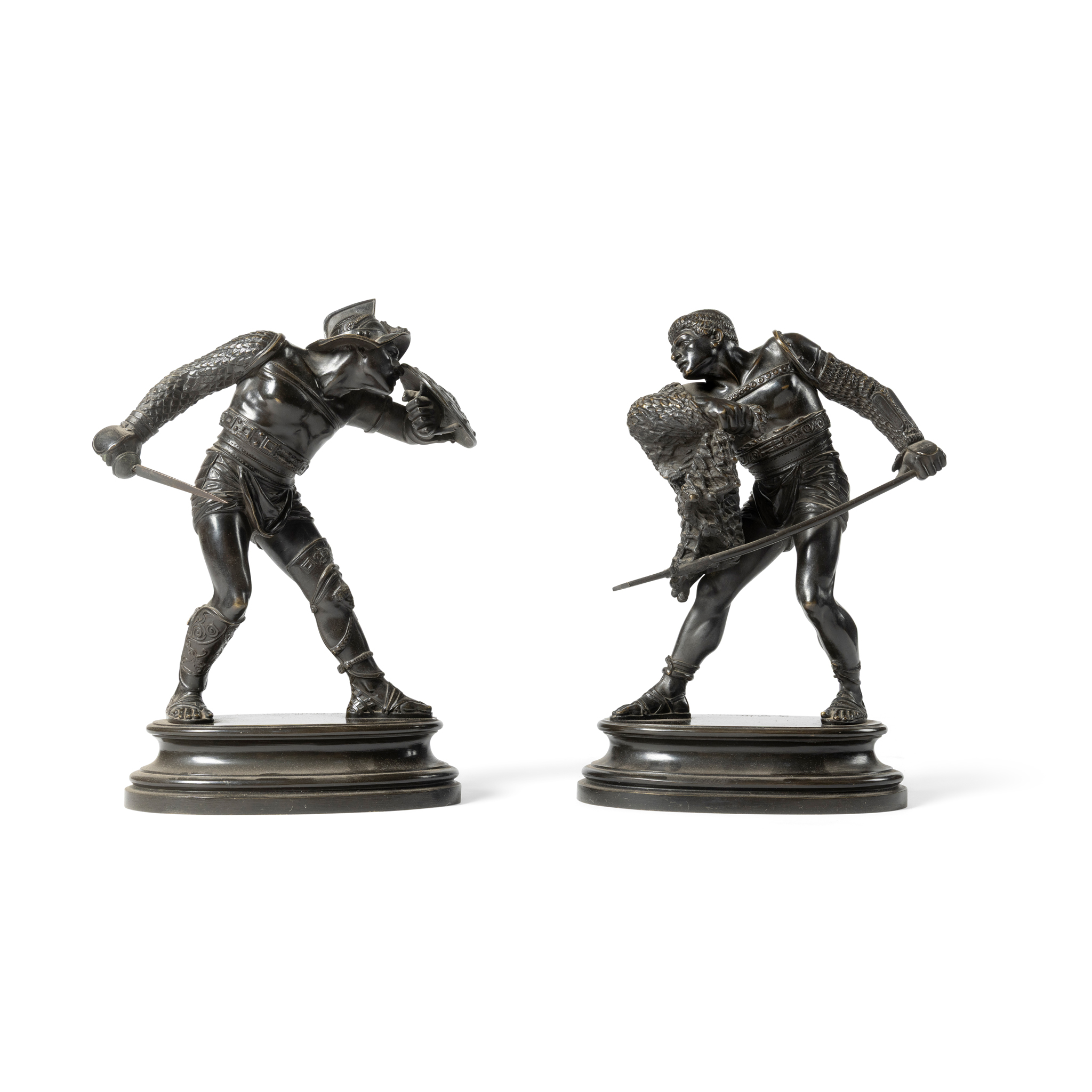 A PAIR OF BRONZE ROMAN GLADIATORS, EMILE CORIOLAN HIPPOLYTE GUILLEMIN (FRENCH 1841-1907)
