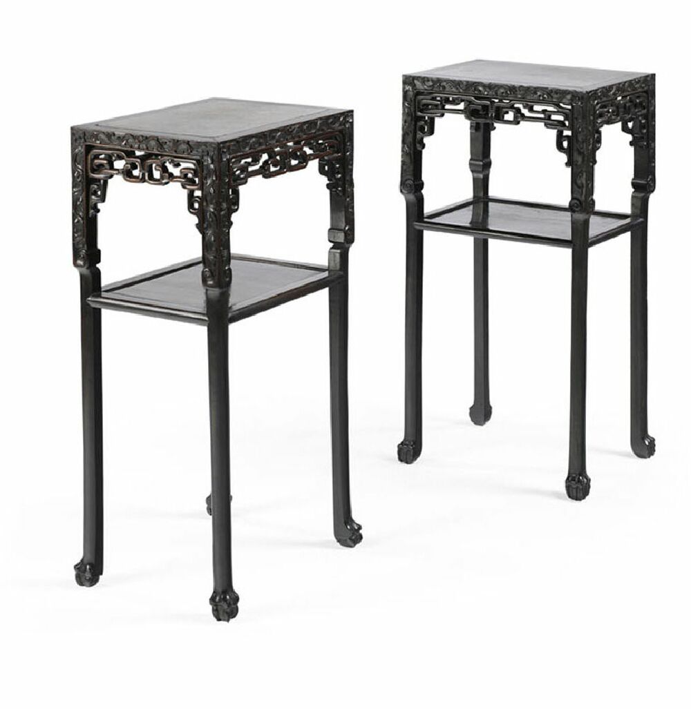 A pair of late 19th century chinese hardwood occasional tables