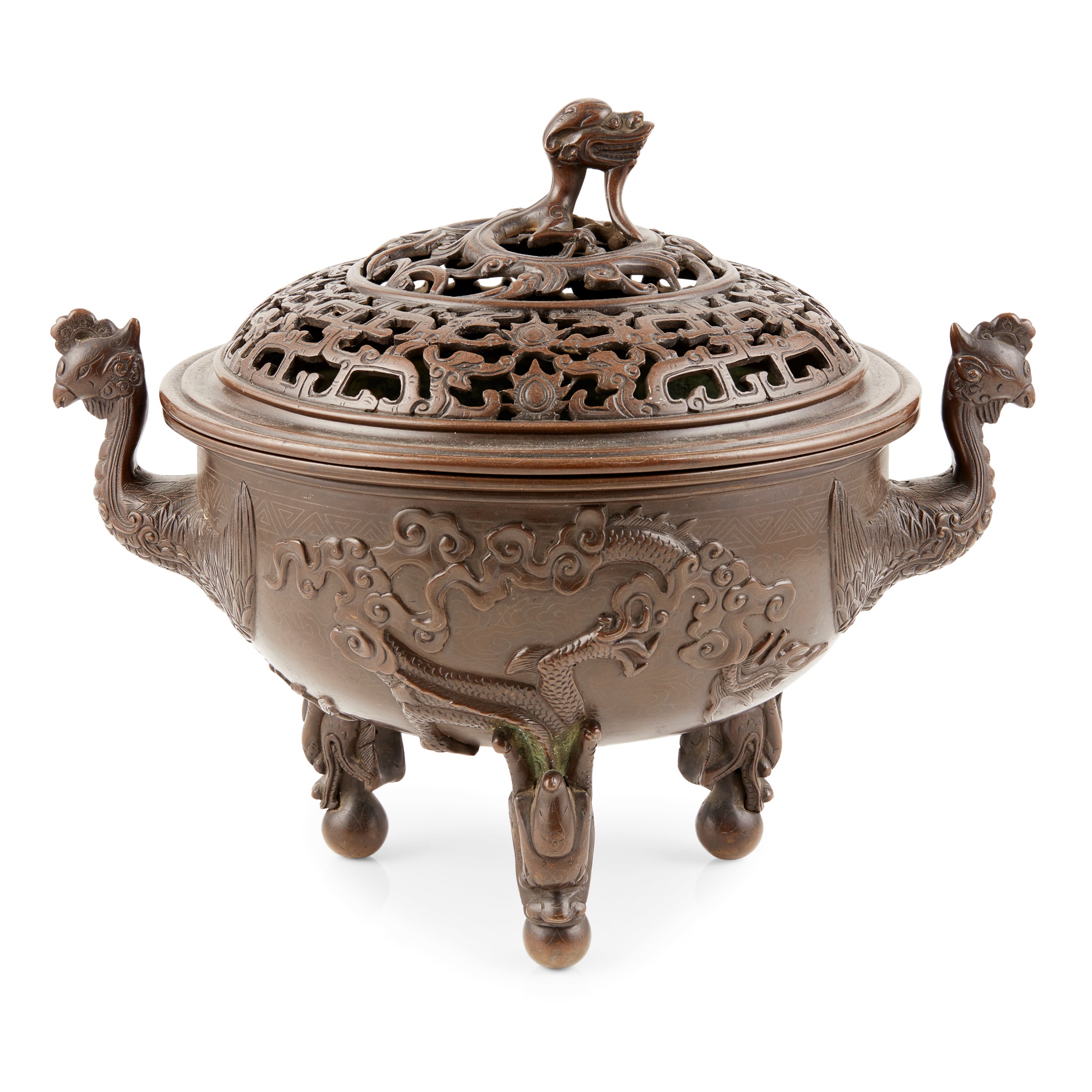 LARGE SILVER-INLAID BRONZE CENSER WITH COVER