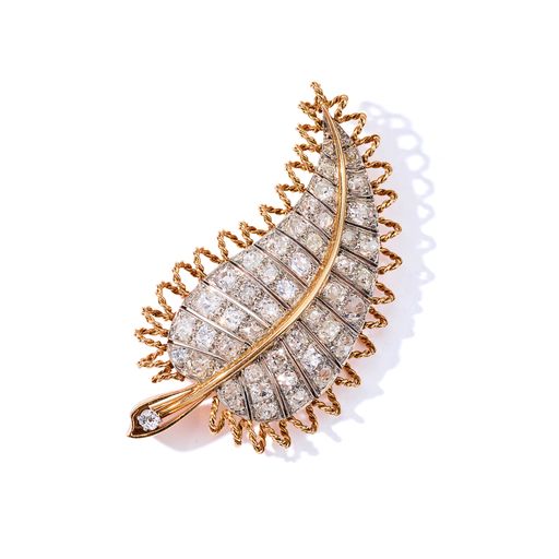 A mid 20th century diamond leaf brooch, 1940s