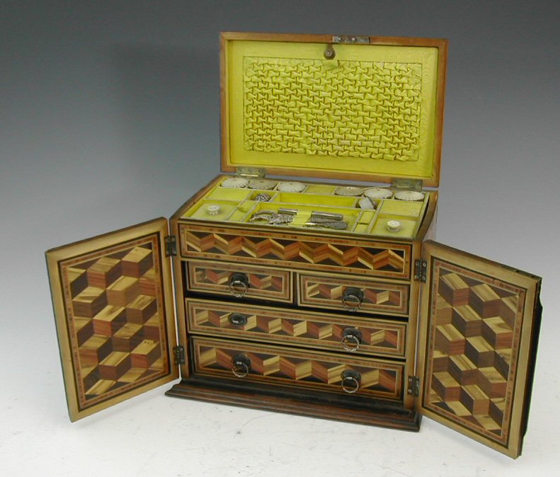A Regency rosewood parquetry inlaid work box,