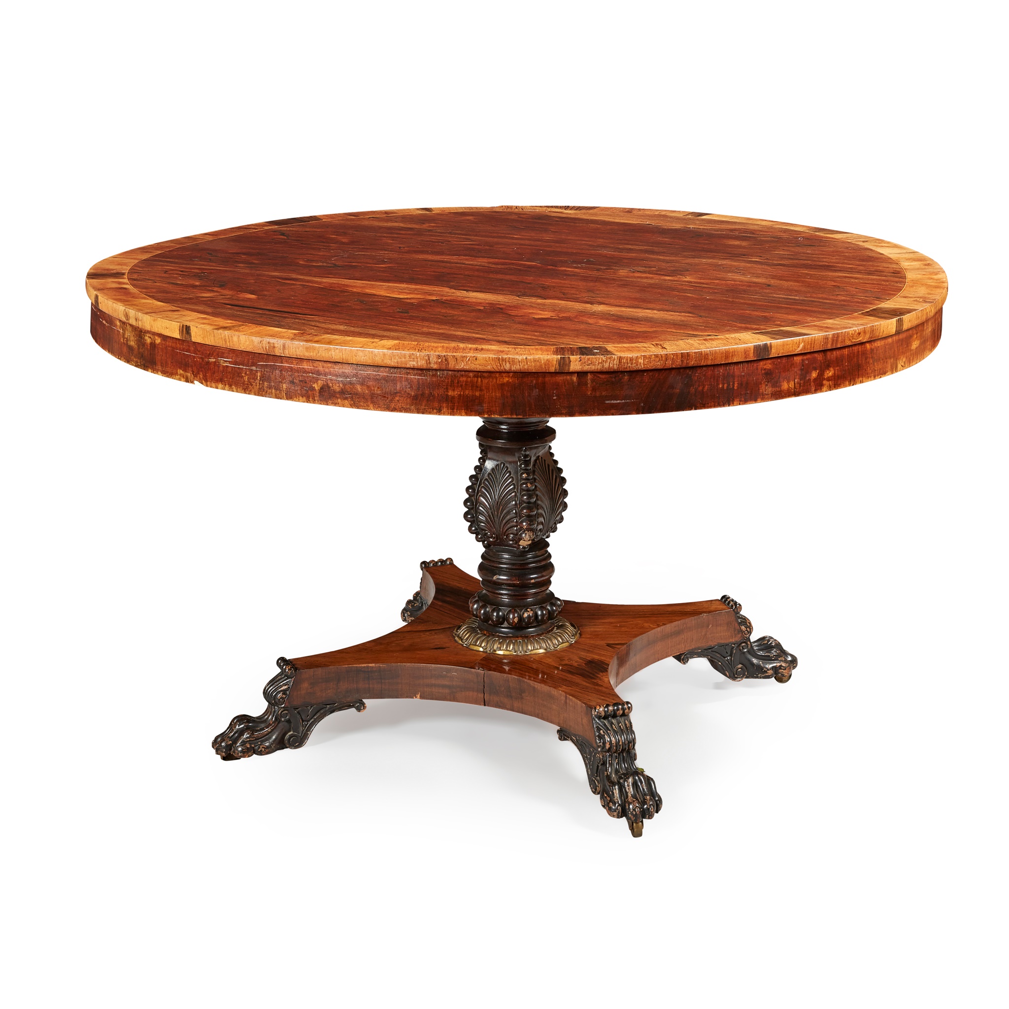 A REGENCY ROSEWOOD, EBONISED AND SIMULATED ROSEWOOD BREAKFAST TABLE