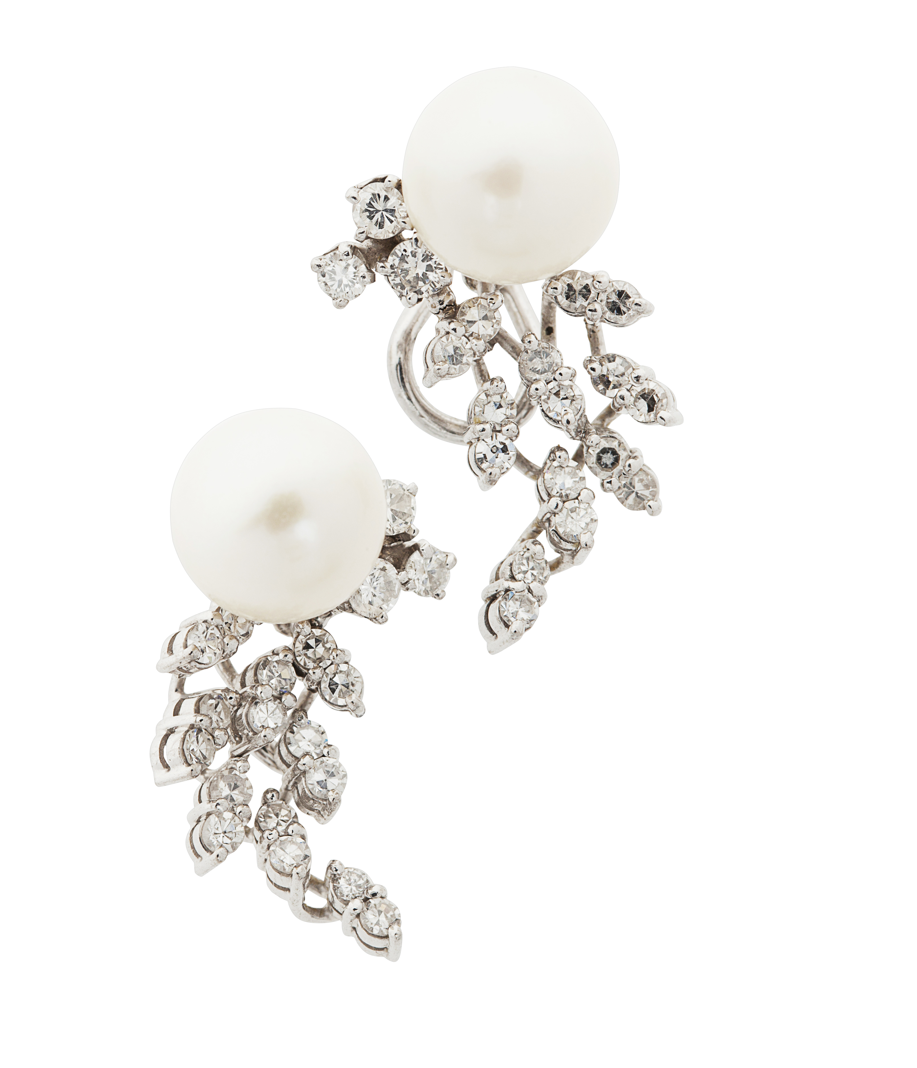 A pair of diamond and pearl earrings