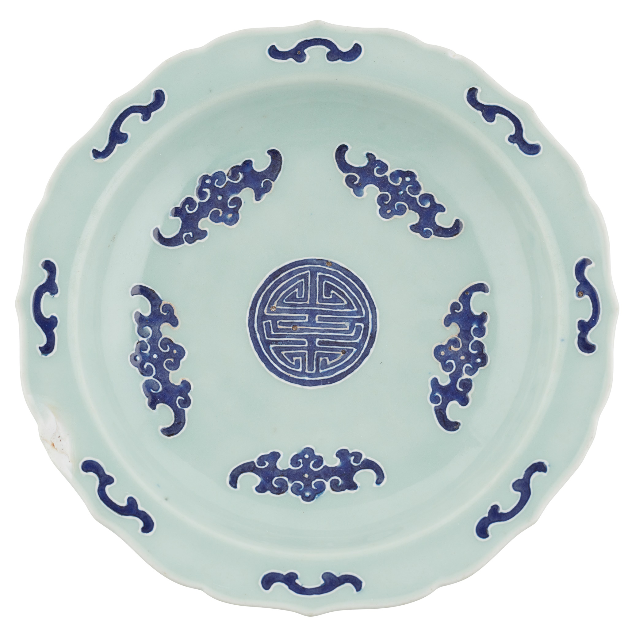 CELADON-GLAZED BLUE AND WHITE PLATE