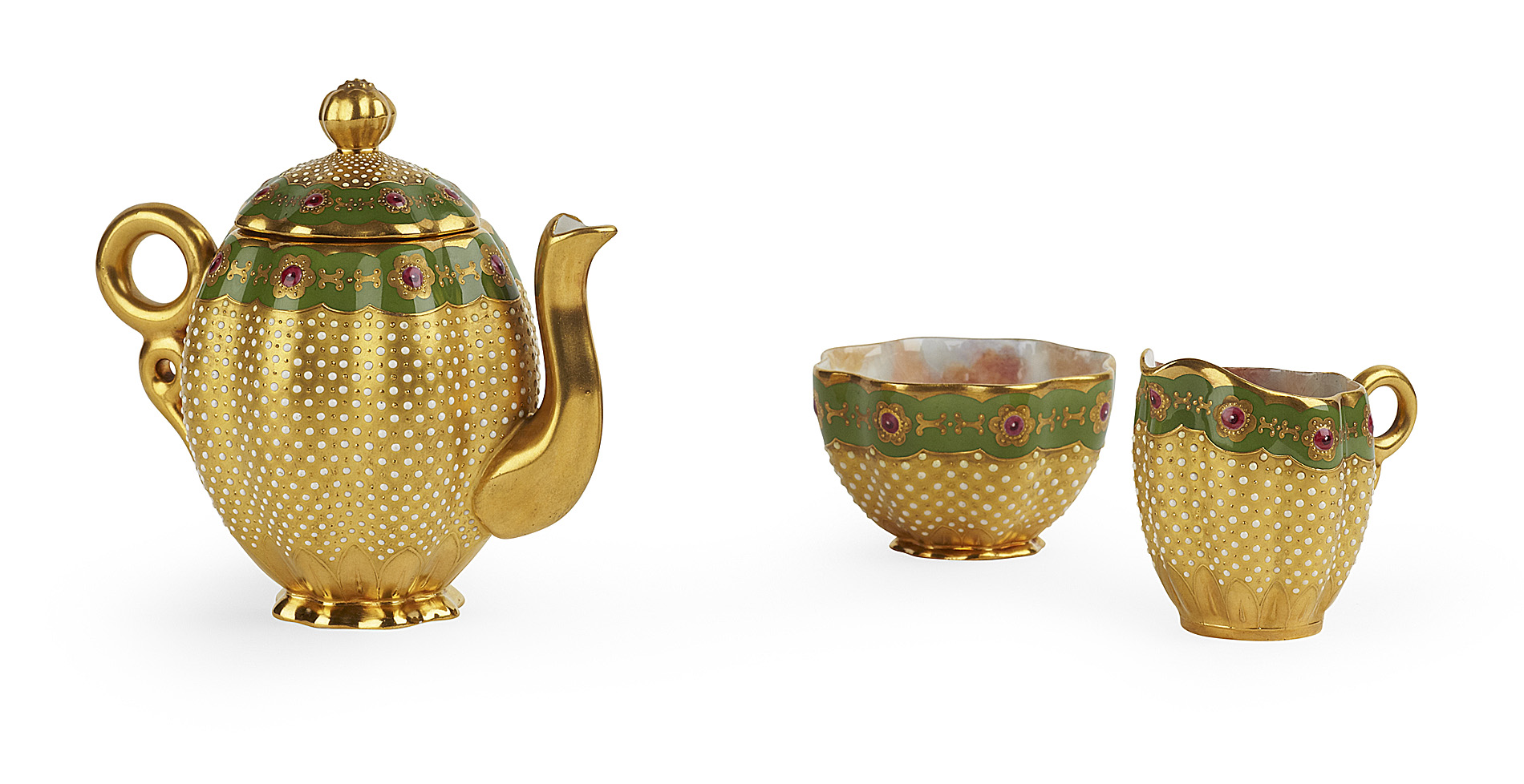 COALPORT 'JEWELLED' MINIATURE THREE PIECE TEA SET