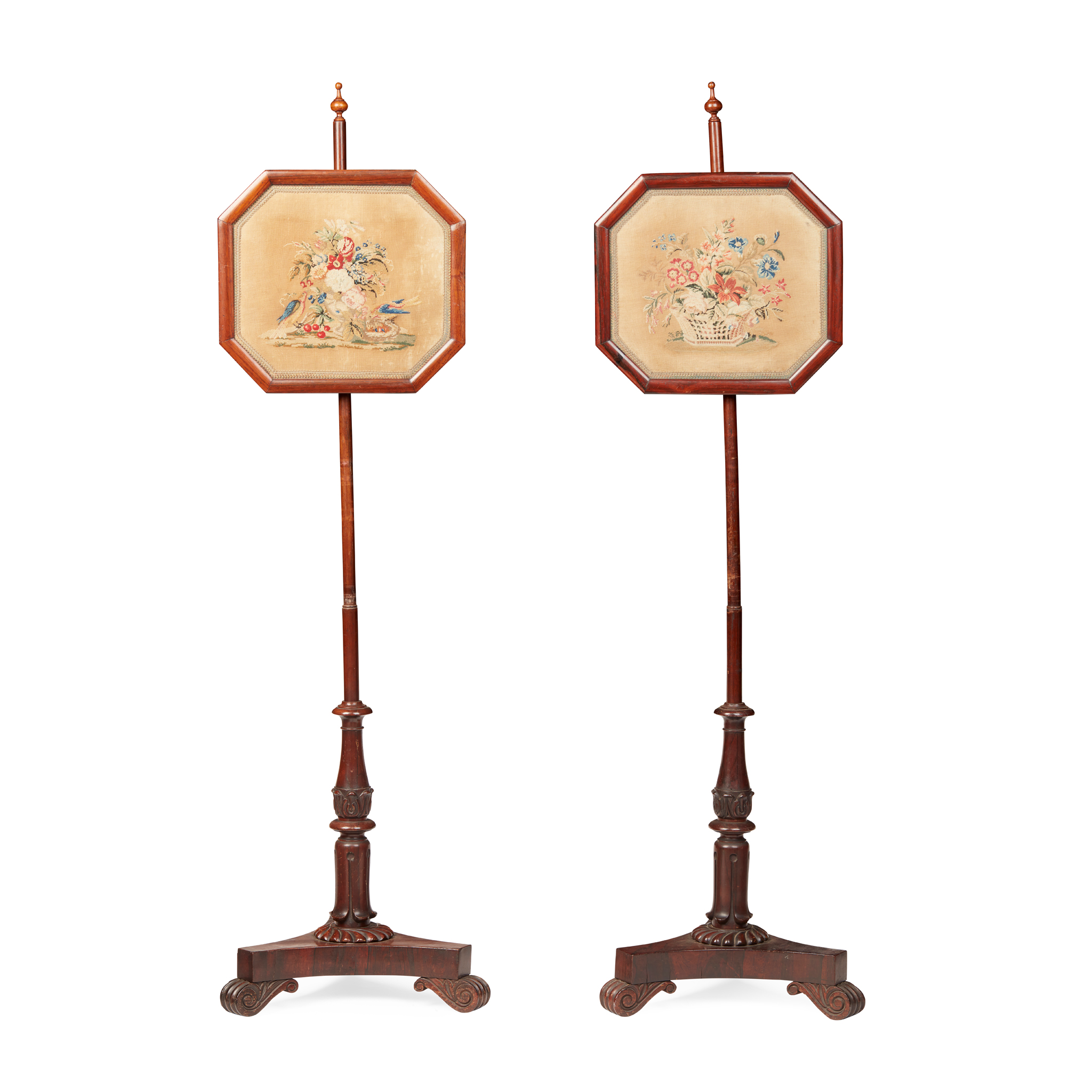 PAIR OF WILLIAM IV ROSEWOOD AND NEEDLEWORK POLESCREENS
