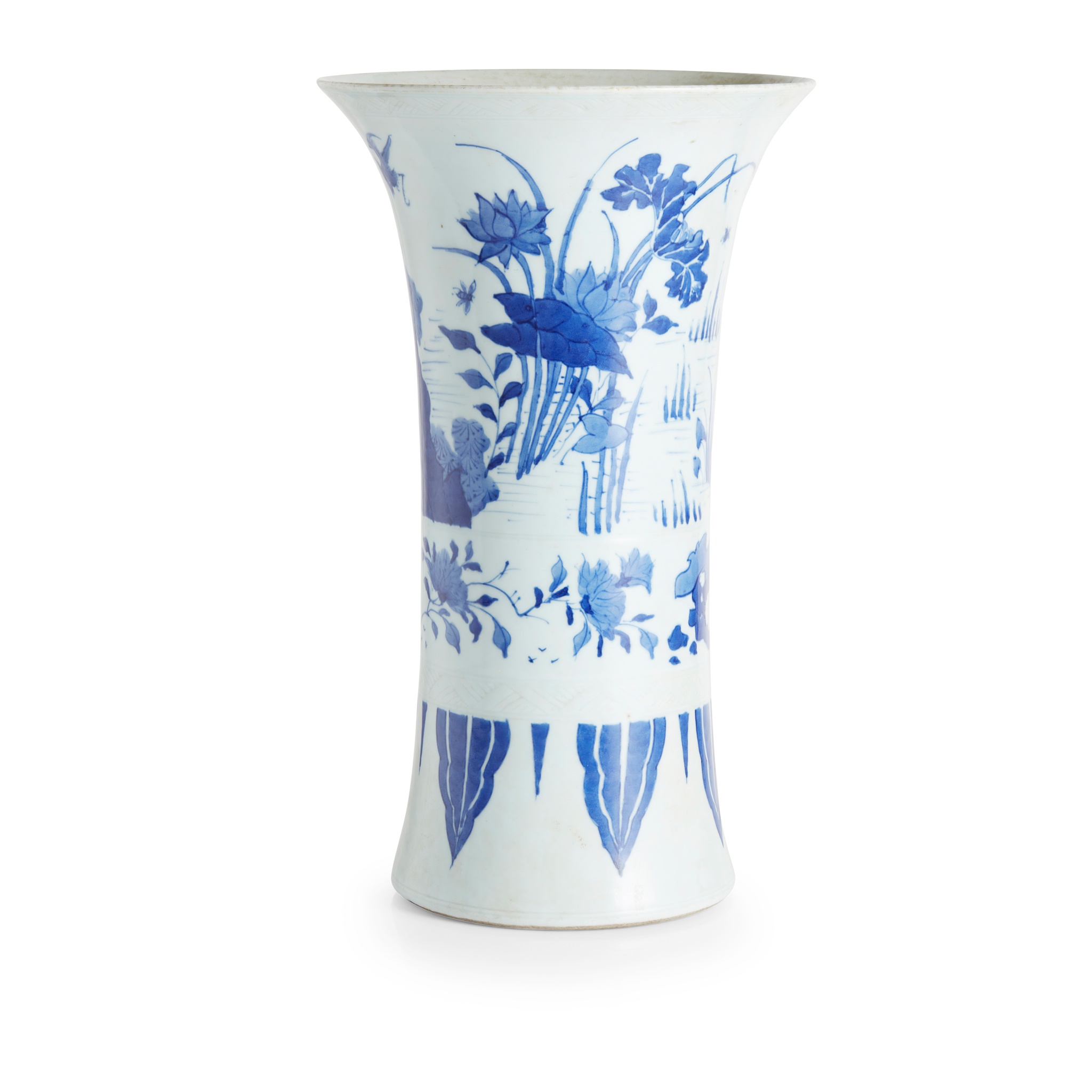 LARGE BLUE AND WHITE 'LOTUS POND' GU-FORM VASE