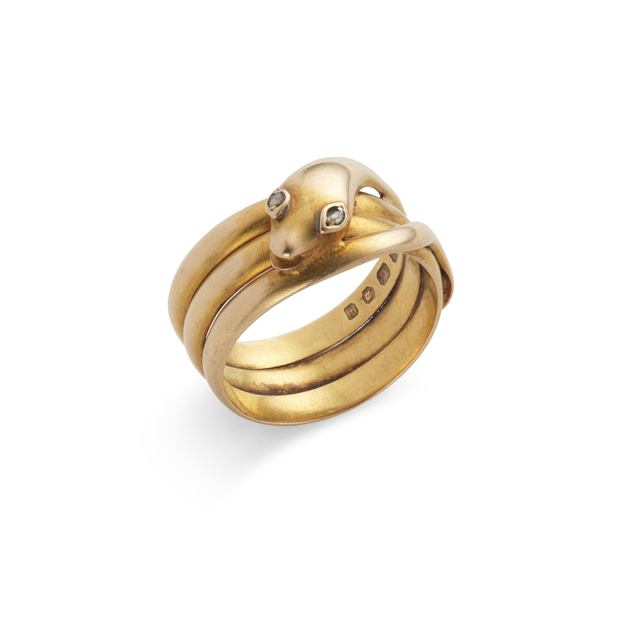 A 18ct gold diamond snake ring